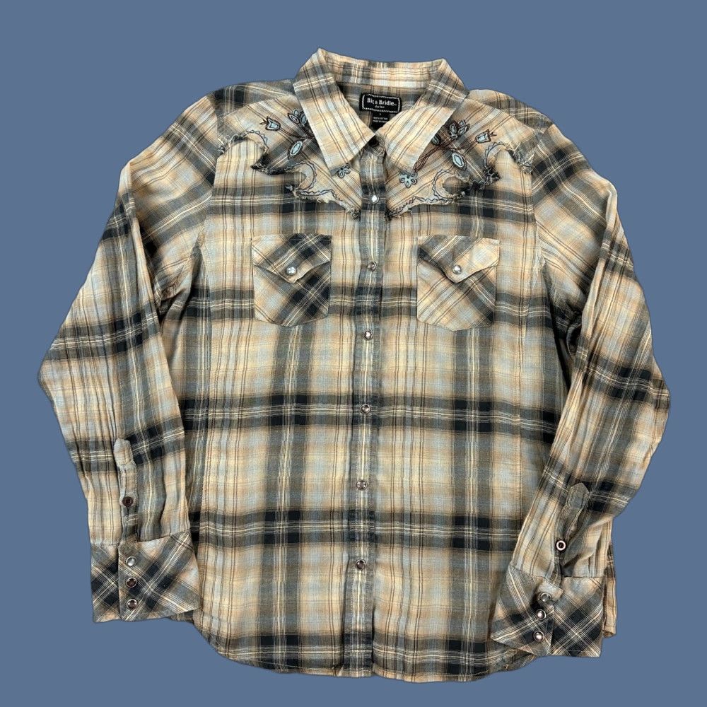 Vintage Bit & Bridle Shirt Women's Large Plaid Pearl Snap Cowgirl Western Rodeo Y2K Size L / US 10 / IT 46 - 1 Thumbnail