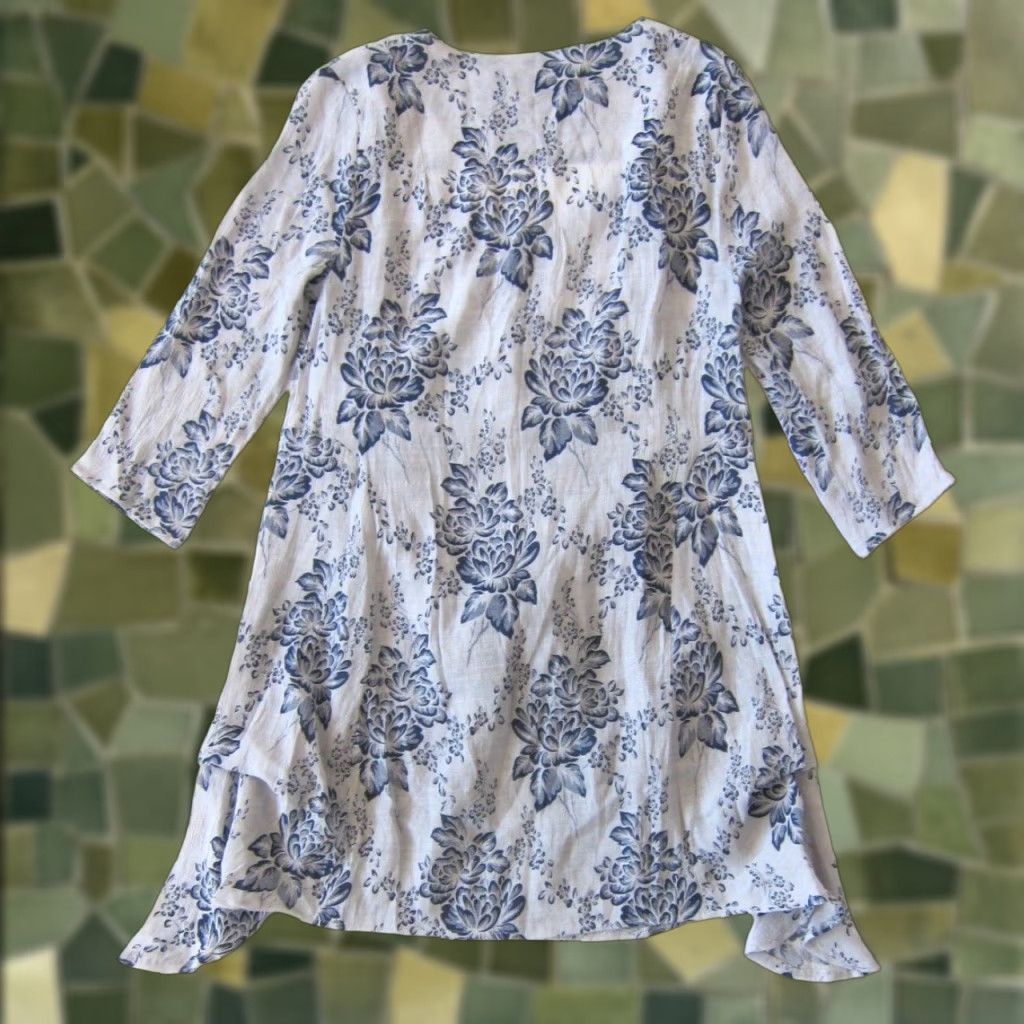 Vintage Christine Phillipe Rayon Blue Floral 3/4 Sleeve Tie Tunic Shirt Dress Small Size S / US 4 / IT 40 - 1 Thumbnail