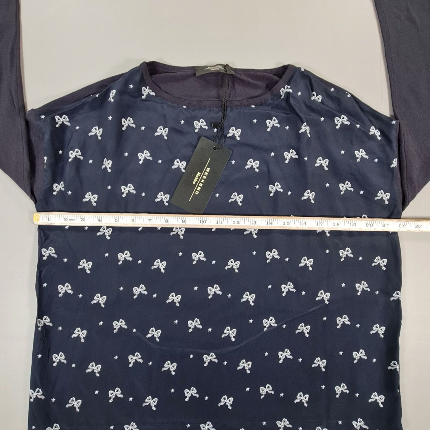 Vintage Weekend Max Mara Jumper Womens Navy Small Bow Pattern Loose Fit Knit Top Size S / US 4 / IT 40 - 5 Thumbnail