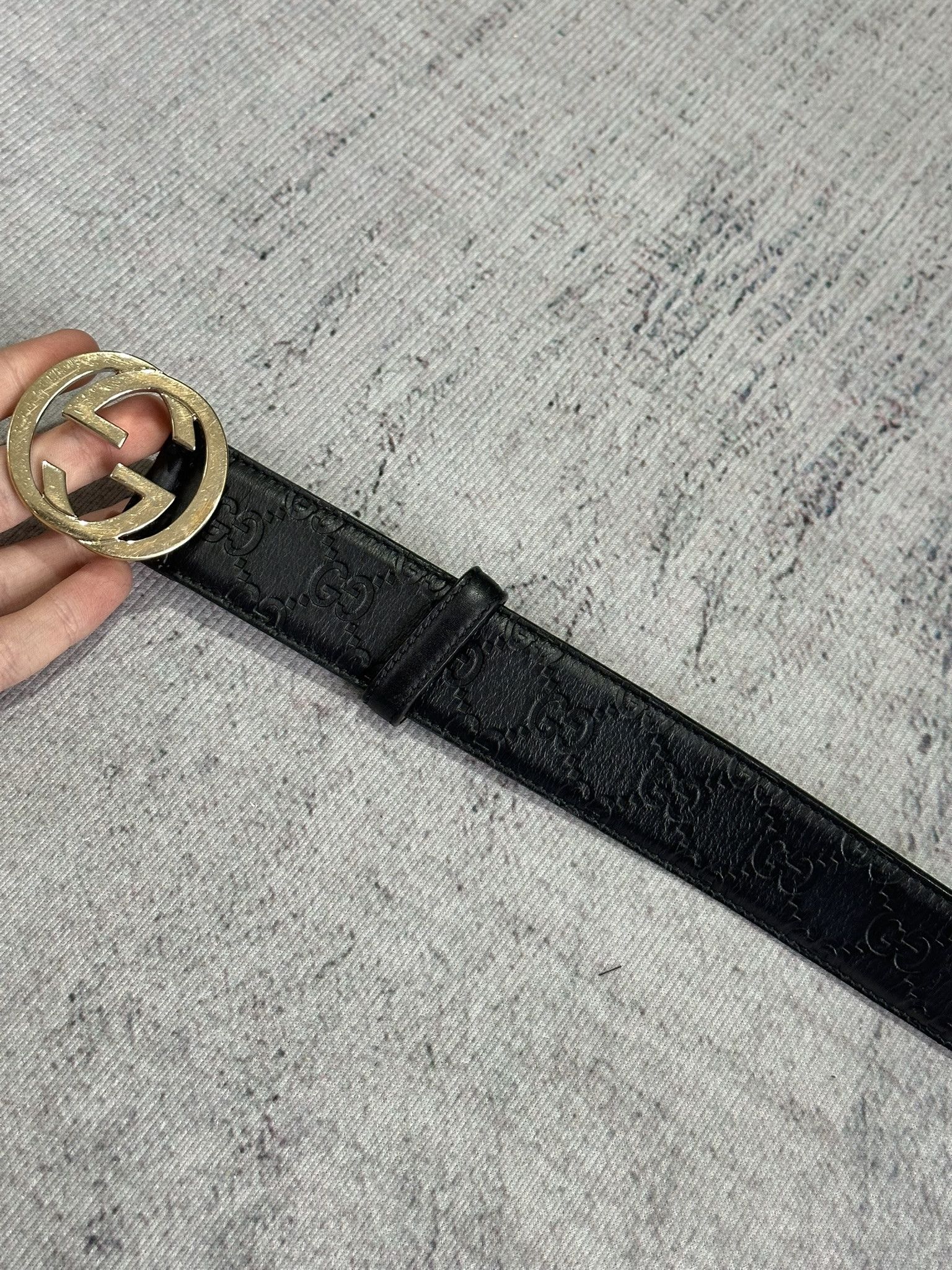 Gucci Gucci Belt Guccissima GG Monogram Black Leather Interlocking Size ONE SIZE - 4 Thumbnail