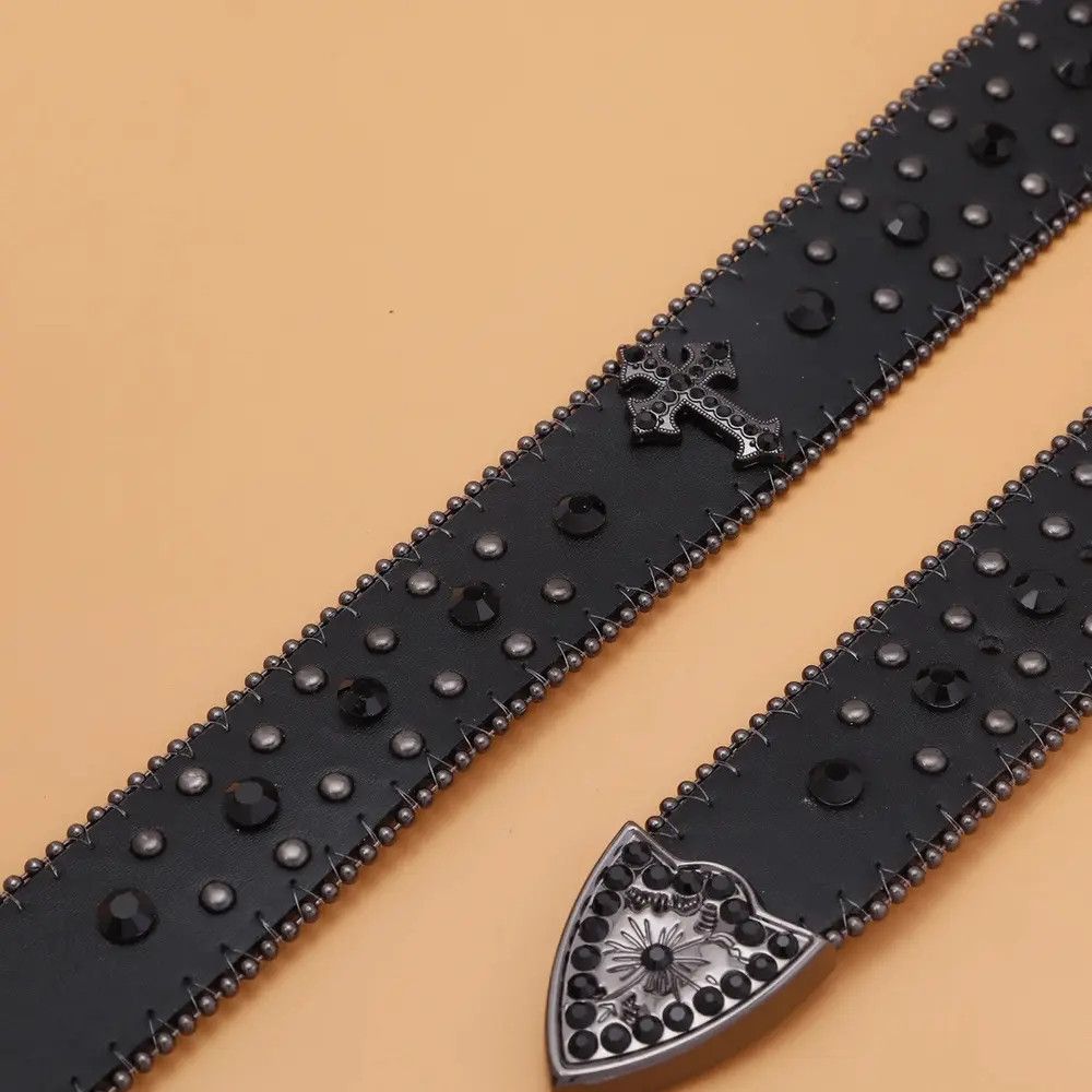 Leather PU Leather Strap with Cross diamond Belts Size ONE SIZE - 4 Thumbnail