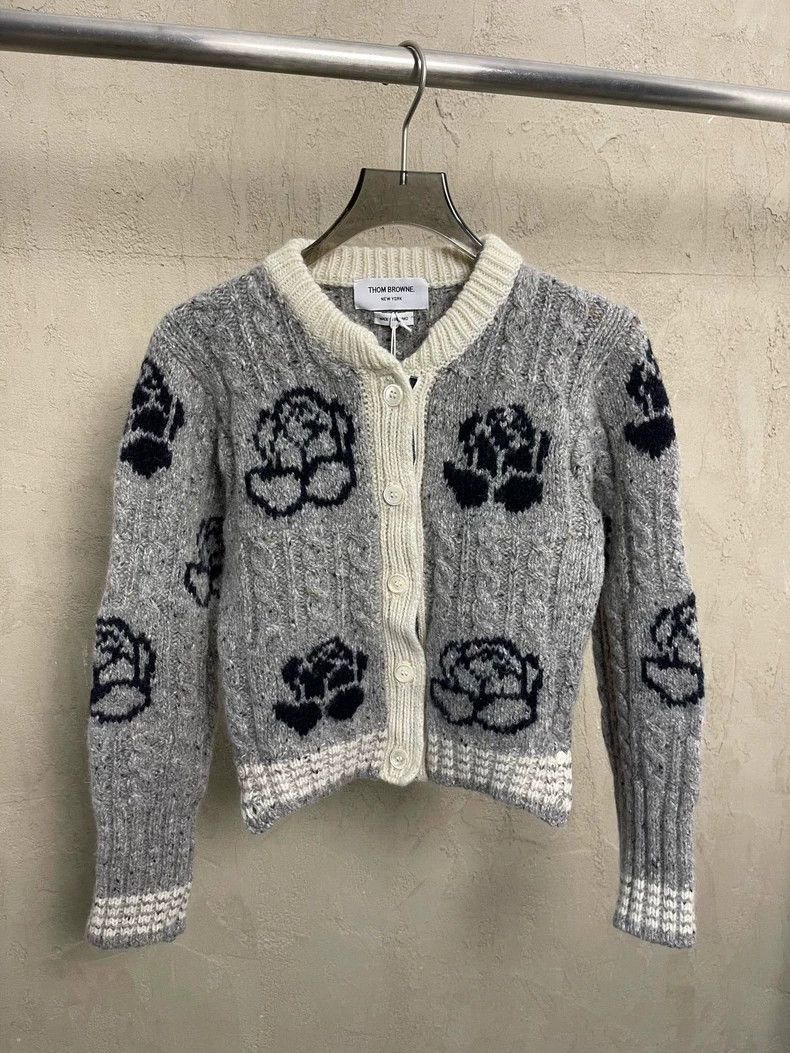Thom Browne Thom Browne Gray rose patterned horsehair sweater Size S / US 4 / IT 40 - 2 Thumbnail
