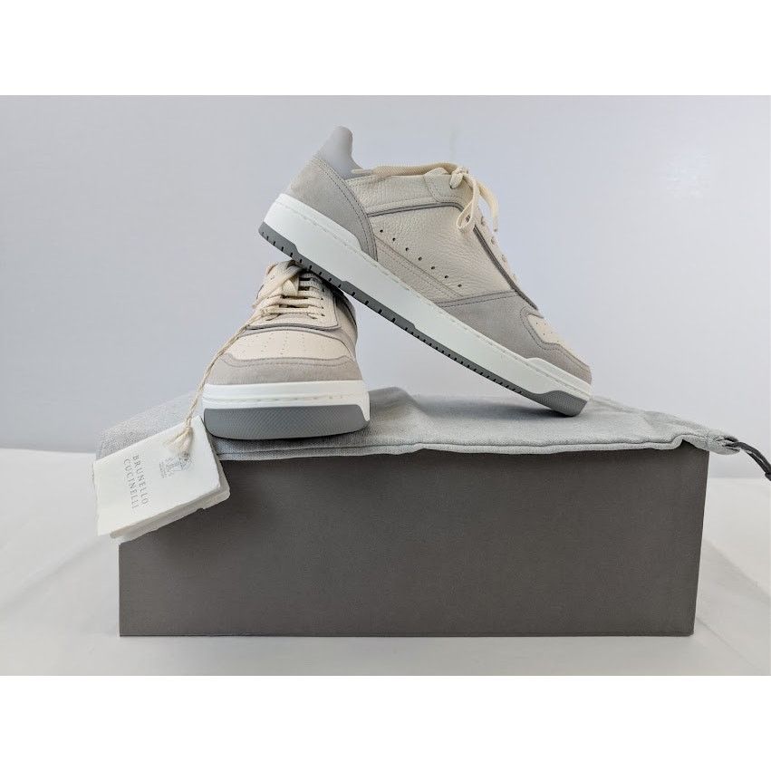 Brunello Cucinelli o1rshd1 Leather Low-Top Sneakers in White / Grey / Cream Size US 9 / EU 42 - 18 Thumbnail
