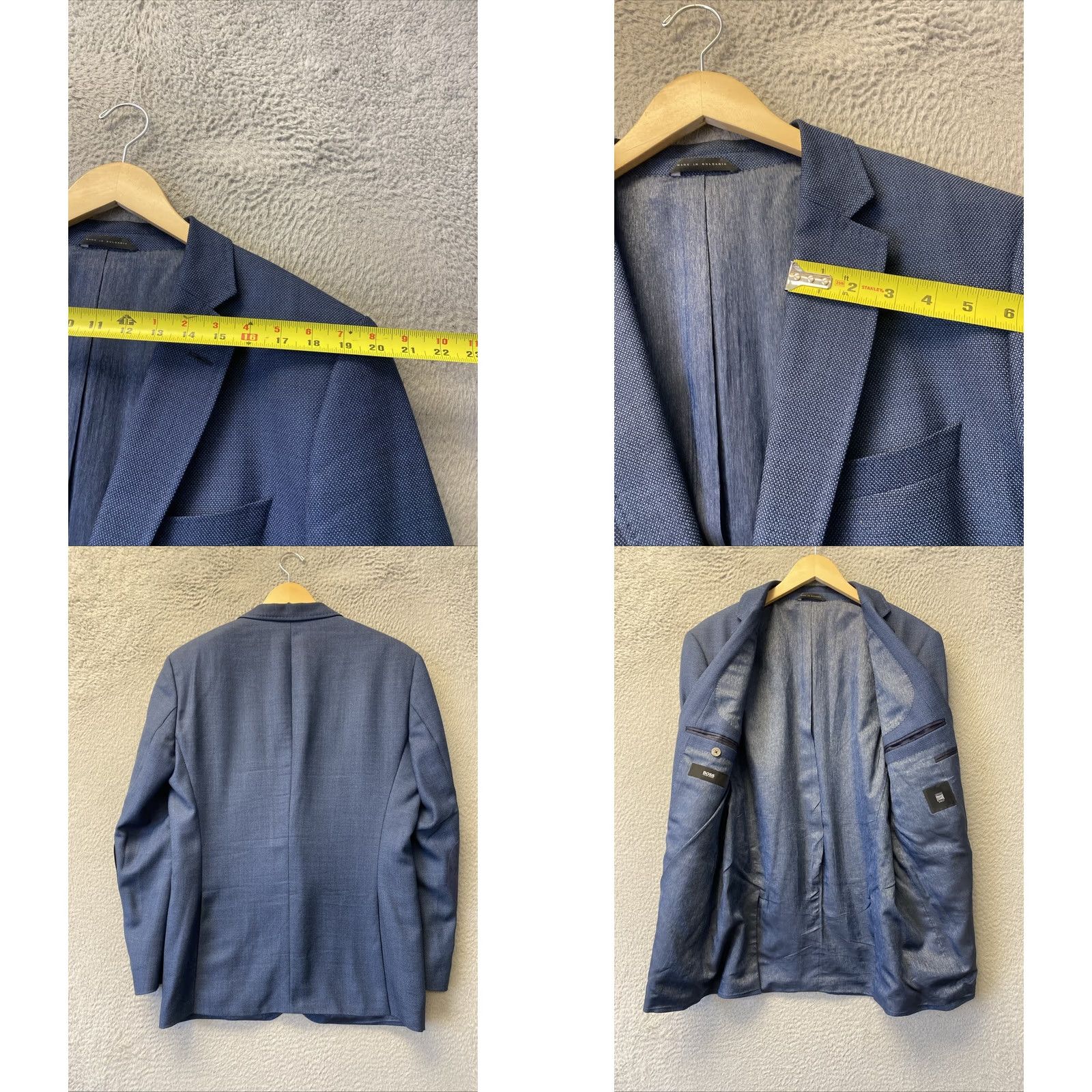 Hugo Boss HUGO BOSS Blazer Suit Jacket Mens 44R Blue Wool /0730 Adult Regular Slim 2-Button Single-Breasted Formal Travel Wedding Party/Cocktail Business Mens Size 44R - 9 Thumbnail