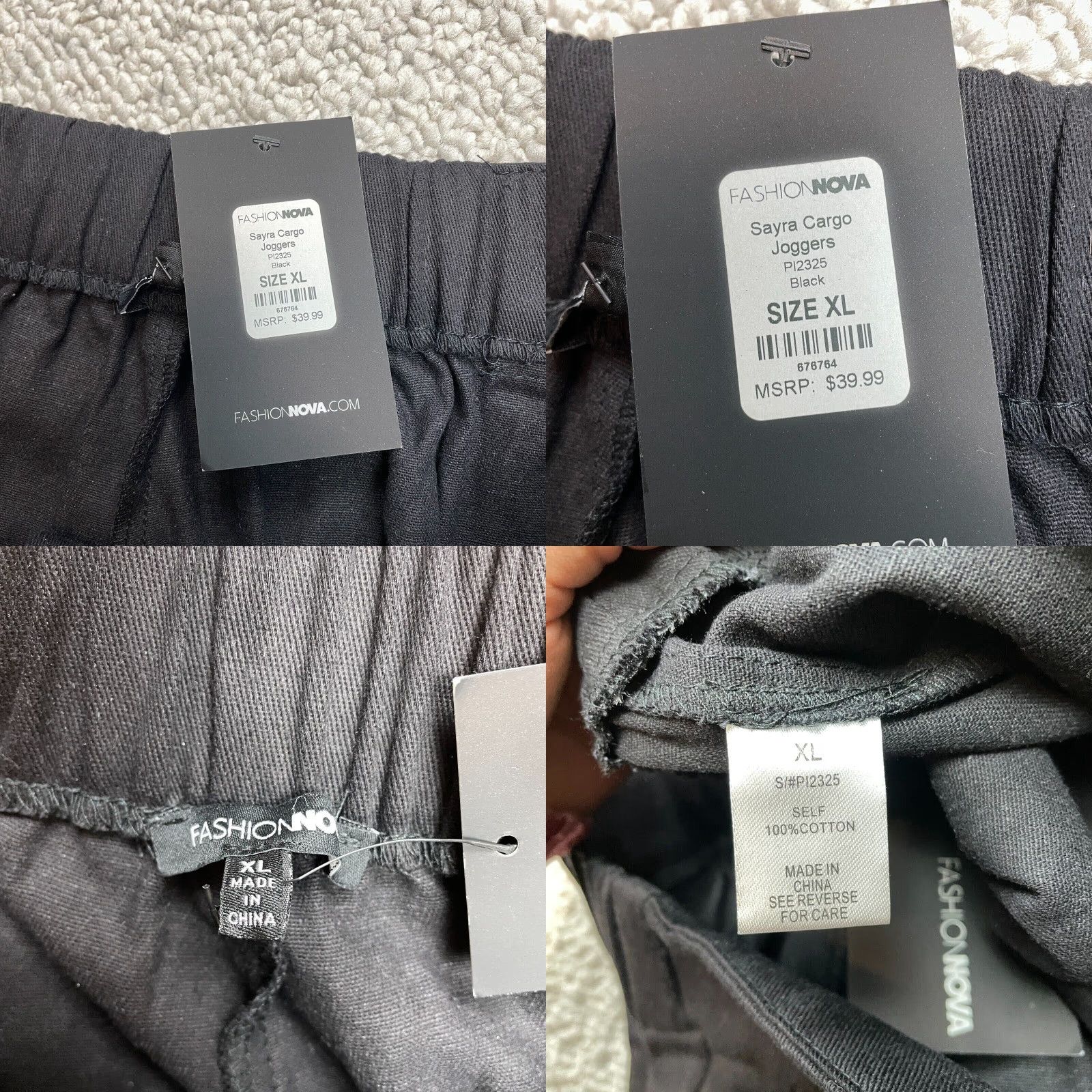 Fashion Nova VINTAGE Fashion Nova Sayra Jogger Sweatpants Womens XL Black Pockets 32x29 New NWT Size 40" / US 18 - 8 Thumbnail