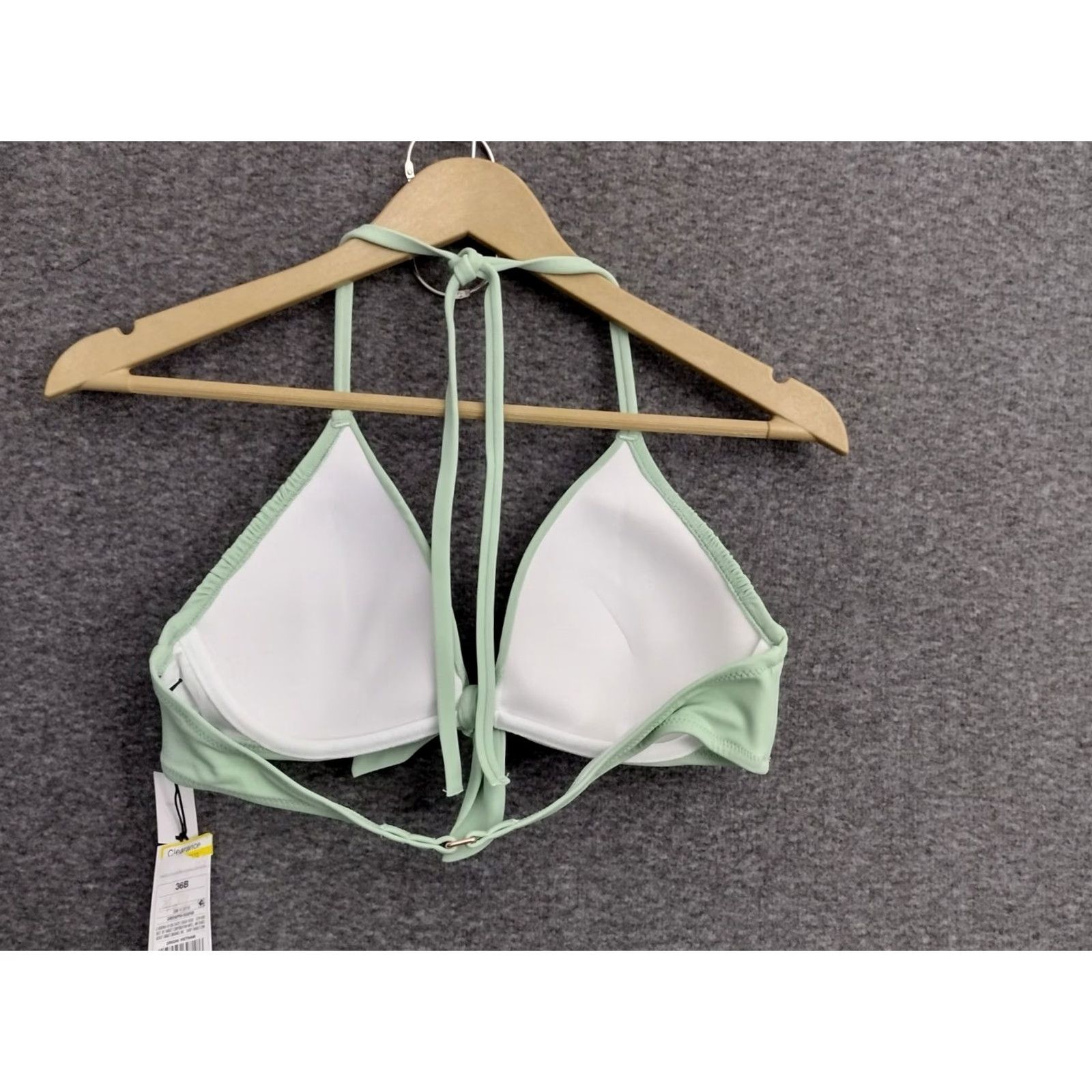 Vintage Shade & Shore Bikini Top Green Front Tie Spaghetti Padded Lined Size 36B Adult Women Size XS / US 0-2 / IT 36-38 - 2 Thumbnail