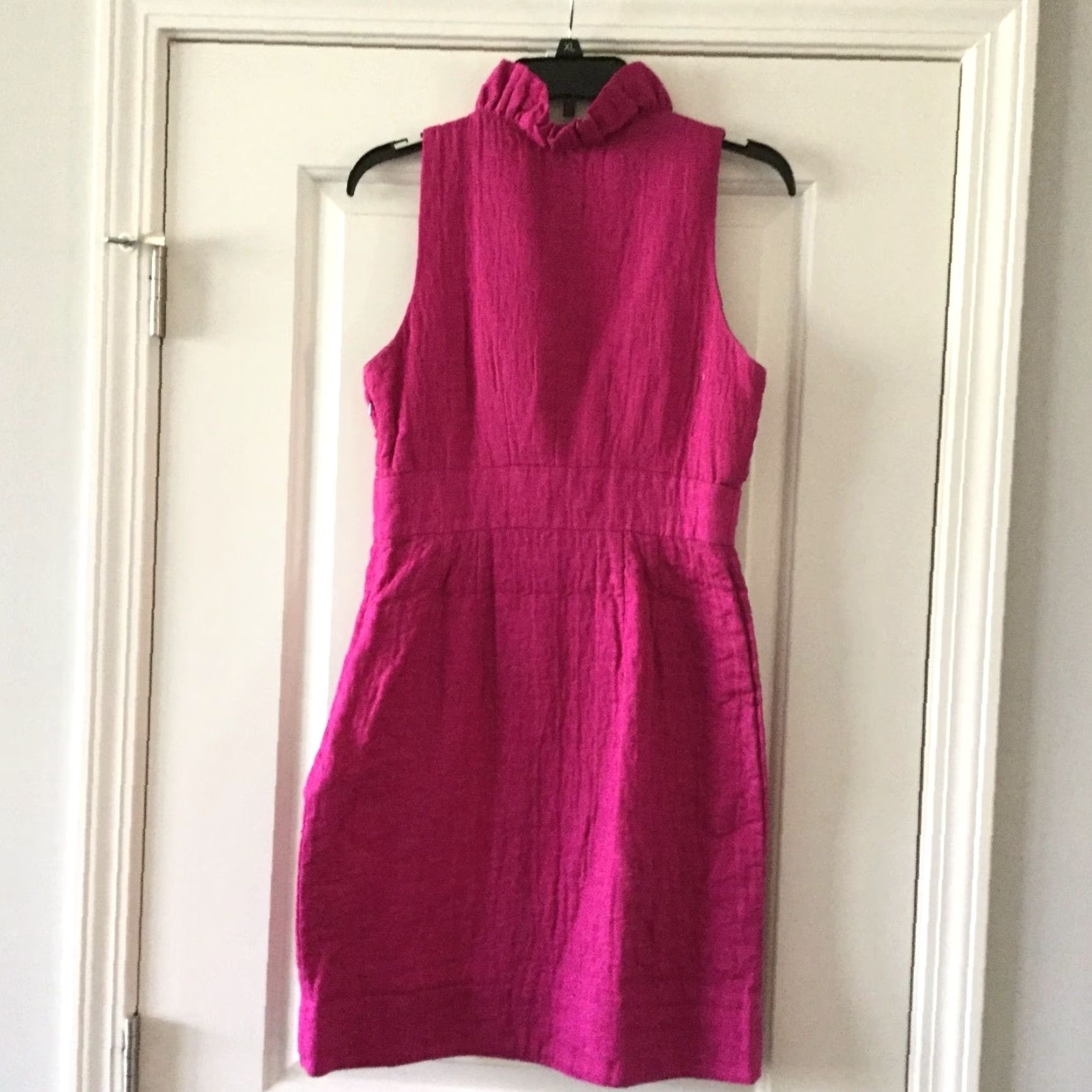 Pinko Vintage New Directions Pink Ruffled V-Neck Dress Women Size 6 Knee-Length Cotton Fitted Waist Size M / US 6-8 / IT 42-44 - 3 Thumbnail