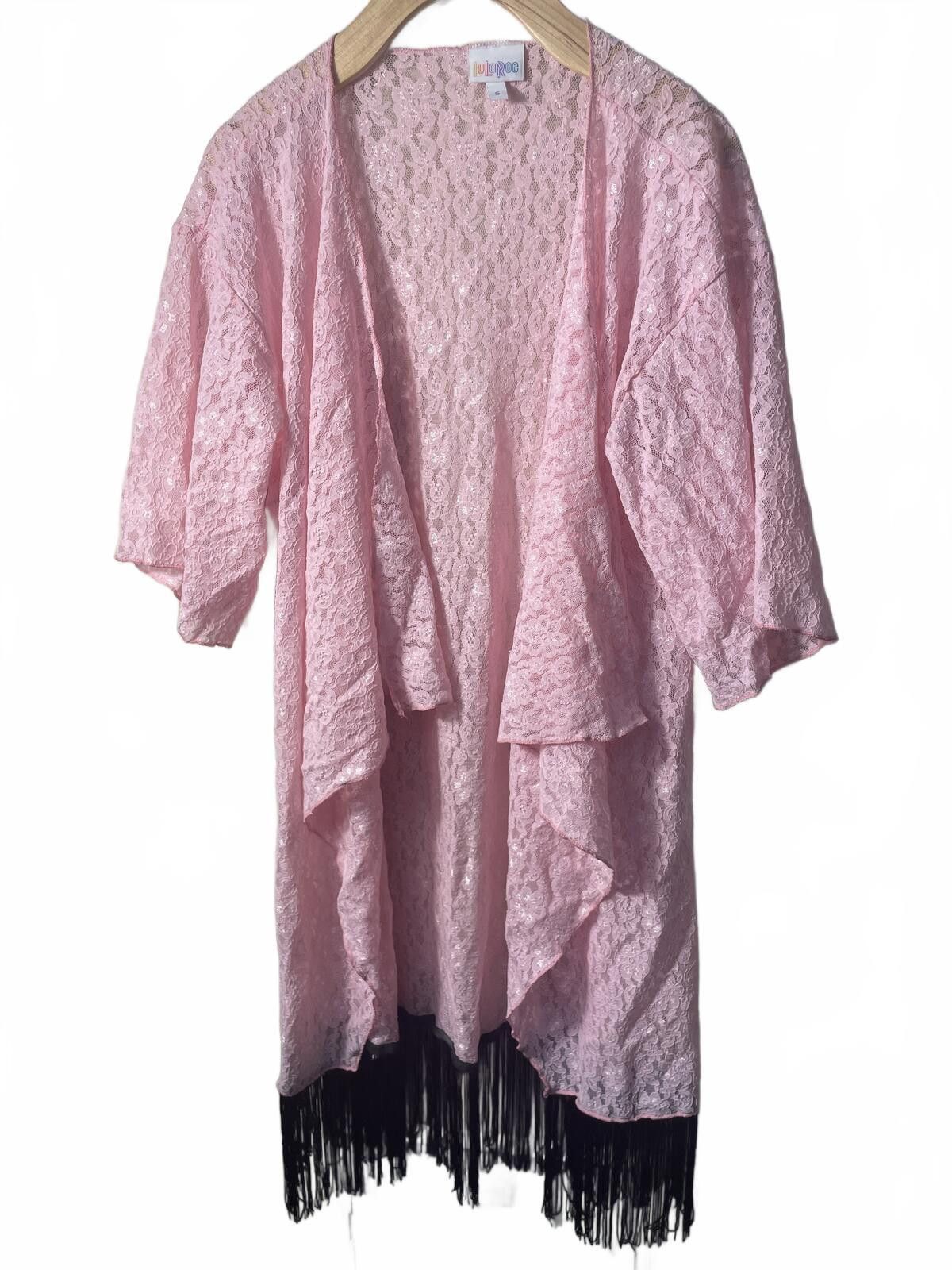 Other LuLaRoe Lace Kimono with Black Fringe Womens Small Pink NWT Size S / US 4 / IT 40 - 6 Thumbnail