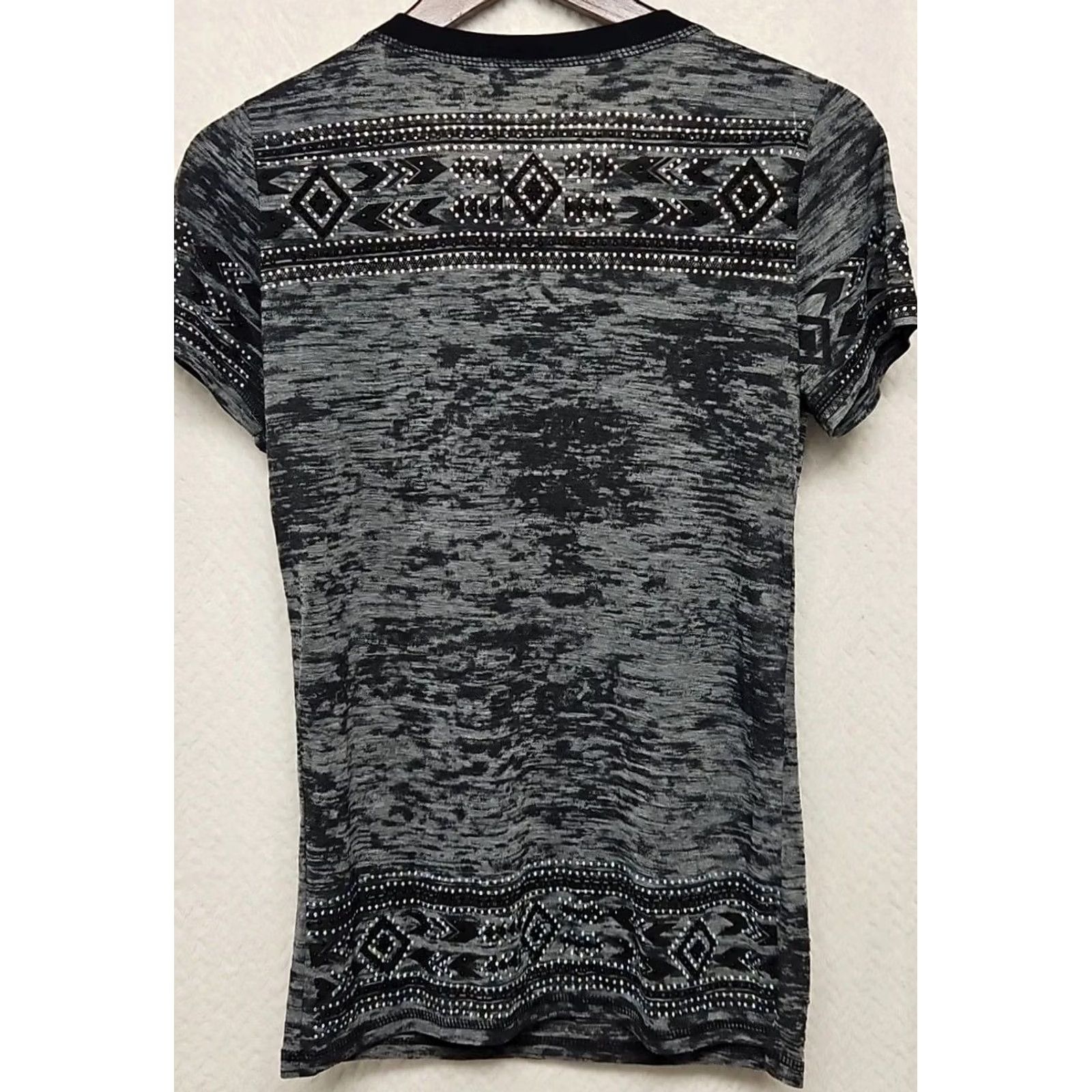 Vintage Vocal T-Shirt Womens Large Gray Aztec Beaded Burnout V-Neck Western Boho Y2K Vinyl? Size L / US 10 / IT 46 - 6 Thumbnail