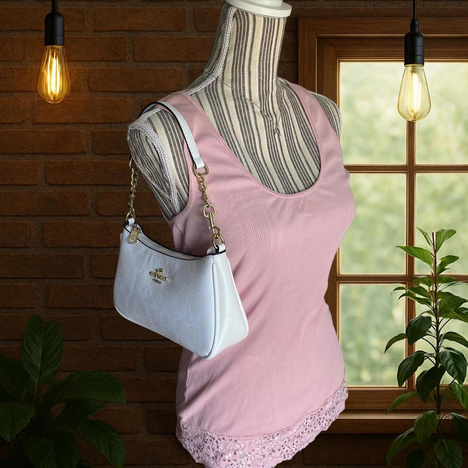Express Pink lace top with glitter sequence detailing Size L / US 10 / IT 46 - 5 Thumbnail