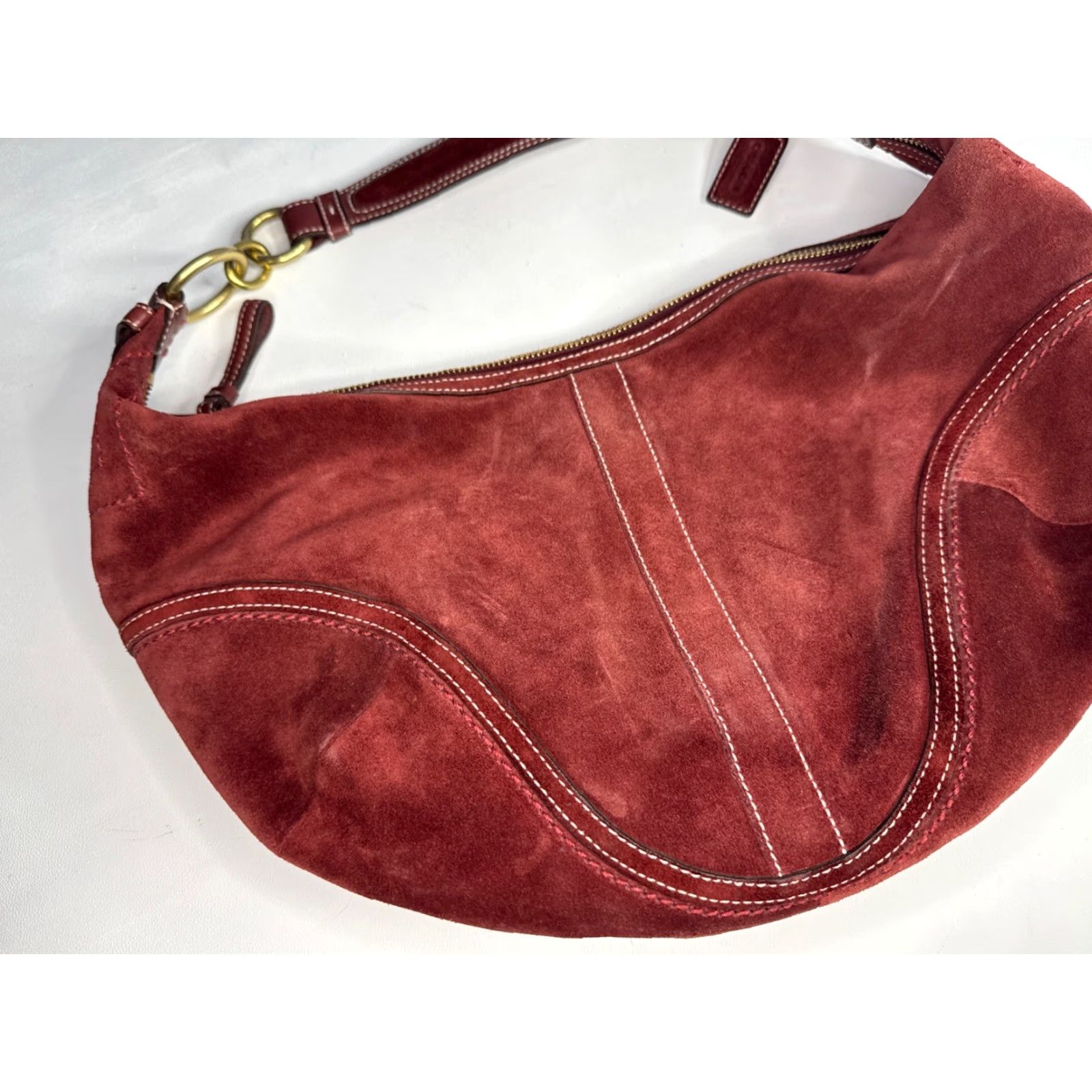 Coach VINTAGE Coach Soho Hobo Bag Burgundy Red Suede Leather Maroon D0793-F10935 Women Size ONE SIZE - 5 Thumbnail