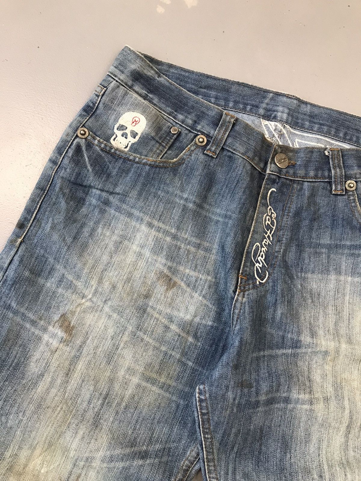 Christian Audigier × Ed Hardy × Vintage Rare vintage Ed hardy skull 💀 embroidered denim Size US 34 / EU 50 - 5 Thumbnail