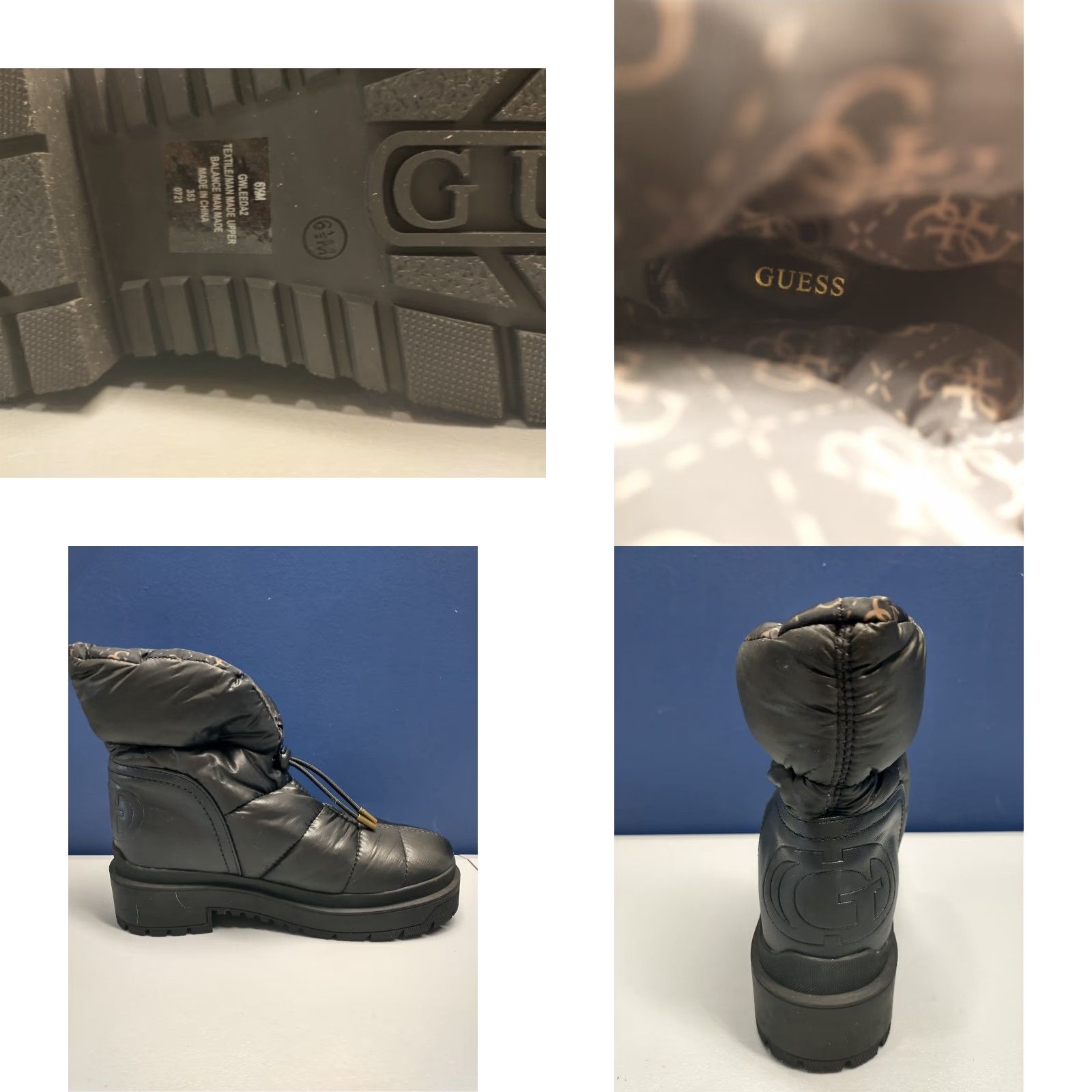 Guess GUESS Winter Ankle Snow Boots Womens Size 6.5 Black Leather Puffer Pull On New without box Size US 7 / IT 37 - 8 Thumbnail