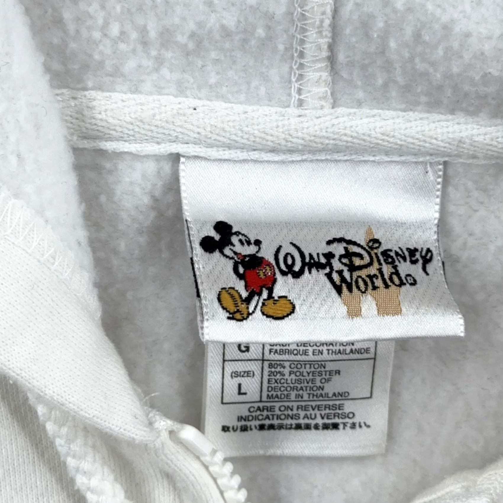 Disney Walt Disney World Hoodie Mickey Mouse Embroidered Full Zip Bomber Jacket Mens Medium White Cotton Polyester Lined Pockets Hooded Zip Front Size US M / EU 48-50 / 2 - 7 Thumbnail