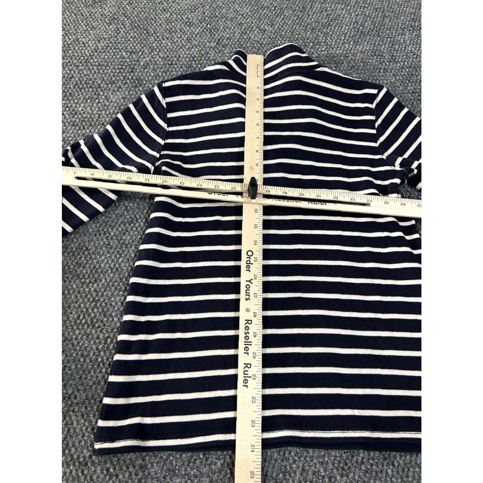 Vintage L.L. Bean Sweater Mens Small Navy Striped Mock Neck 1/4 Zip Pullover Cotton Shirt? Size US S / EU 44-46 / 1 - 6 Thumbnail