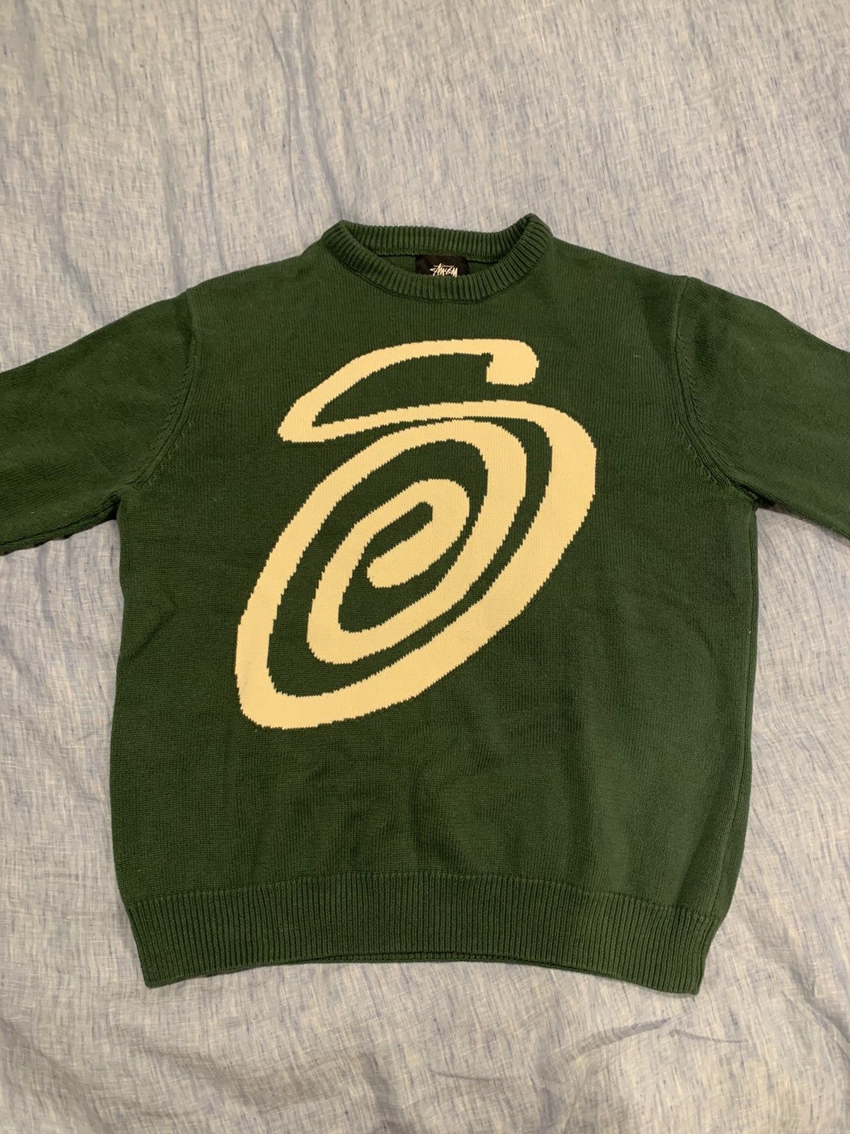 Vintage Green stussy curly “S” sweater | Grailed