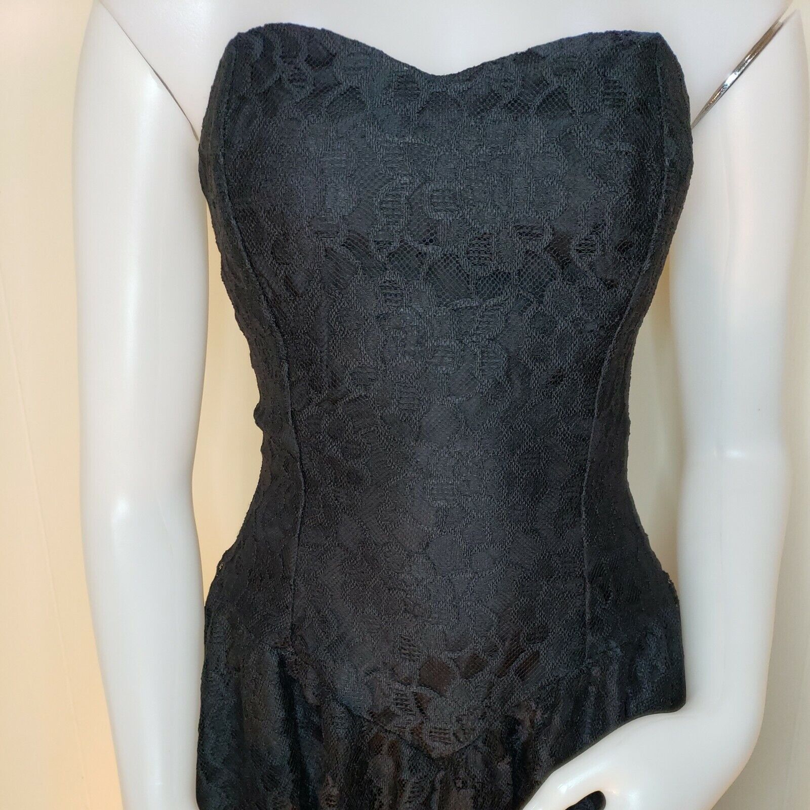 Vintage Vtg Strapless Corset Dress Womens 10 Black Lace NYE Cocktail Size S / US 4 / IT 40 - 5 Thumbnail