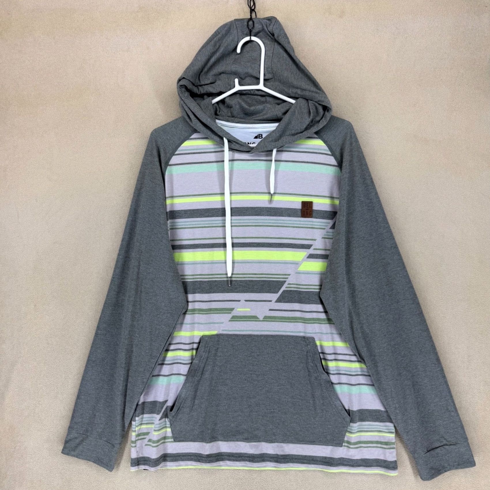 4SDESIGNS Belong Designs Hoodie Mens XXL Gray Striped Pullover Long Sleeve Pockets Hooded Lightweight Crew Neck Zipper Logo Size US XXL / EU 58 / 5 - 2 Thumbnail
