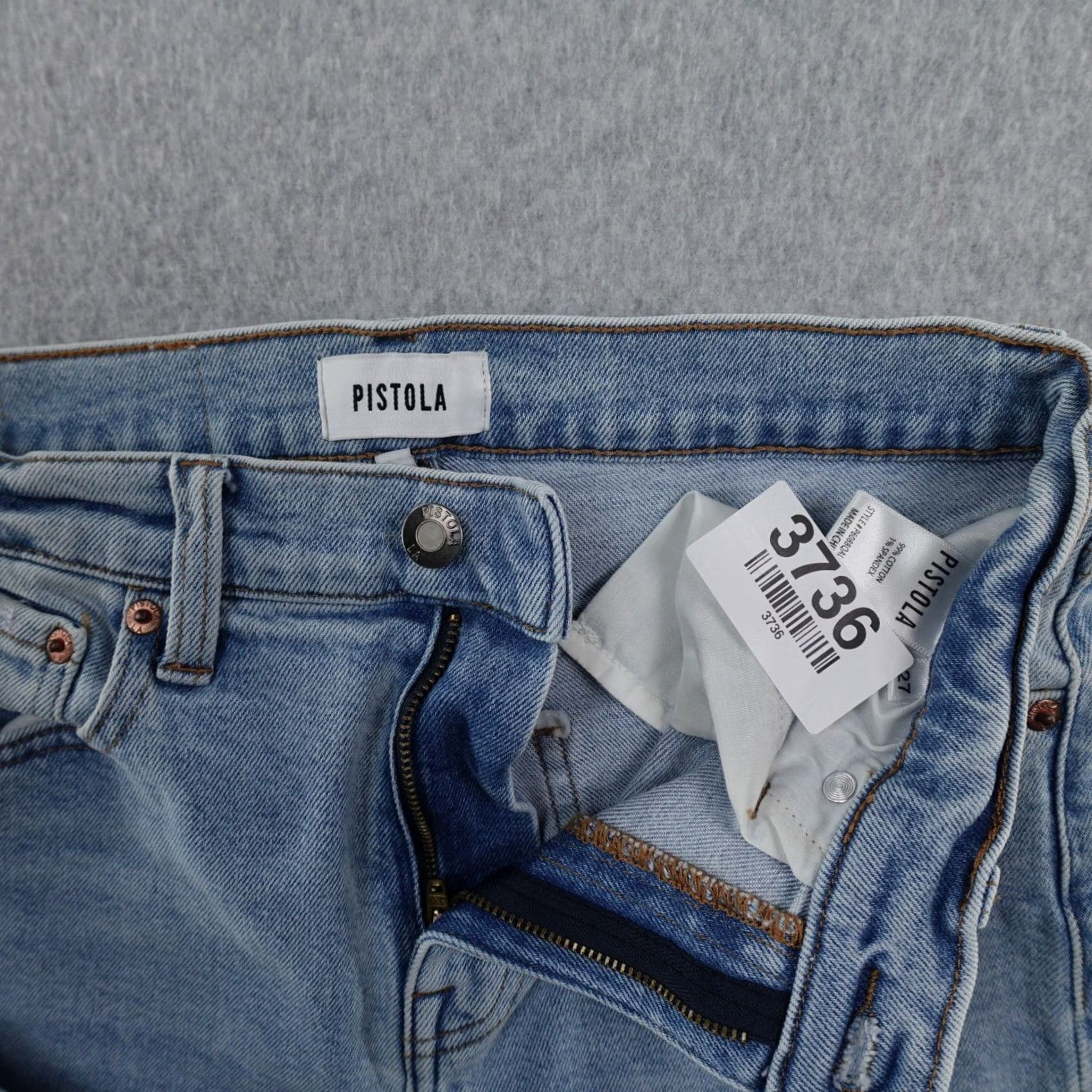 Pistola PISTOLA Jeans Womens 27 Light Wash Distressed 5-Pocket Denim Zipper Fly Straight Jeans Size 27" / US 4 / IT 40 - 4 Thumbnail