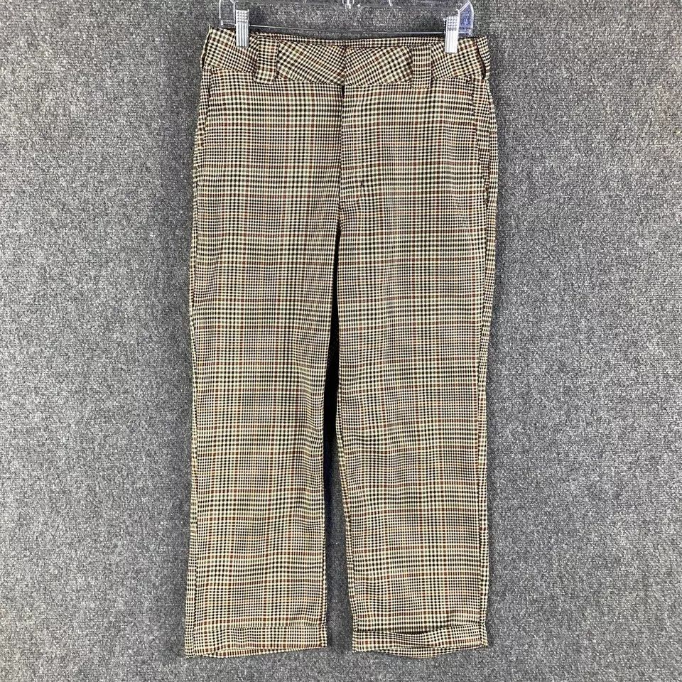 Dickies Dickies Pants Women's 9 Plaid Beige Trousers Cropped Size 31" - 1 Thumbnail