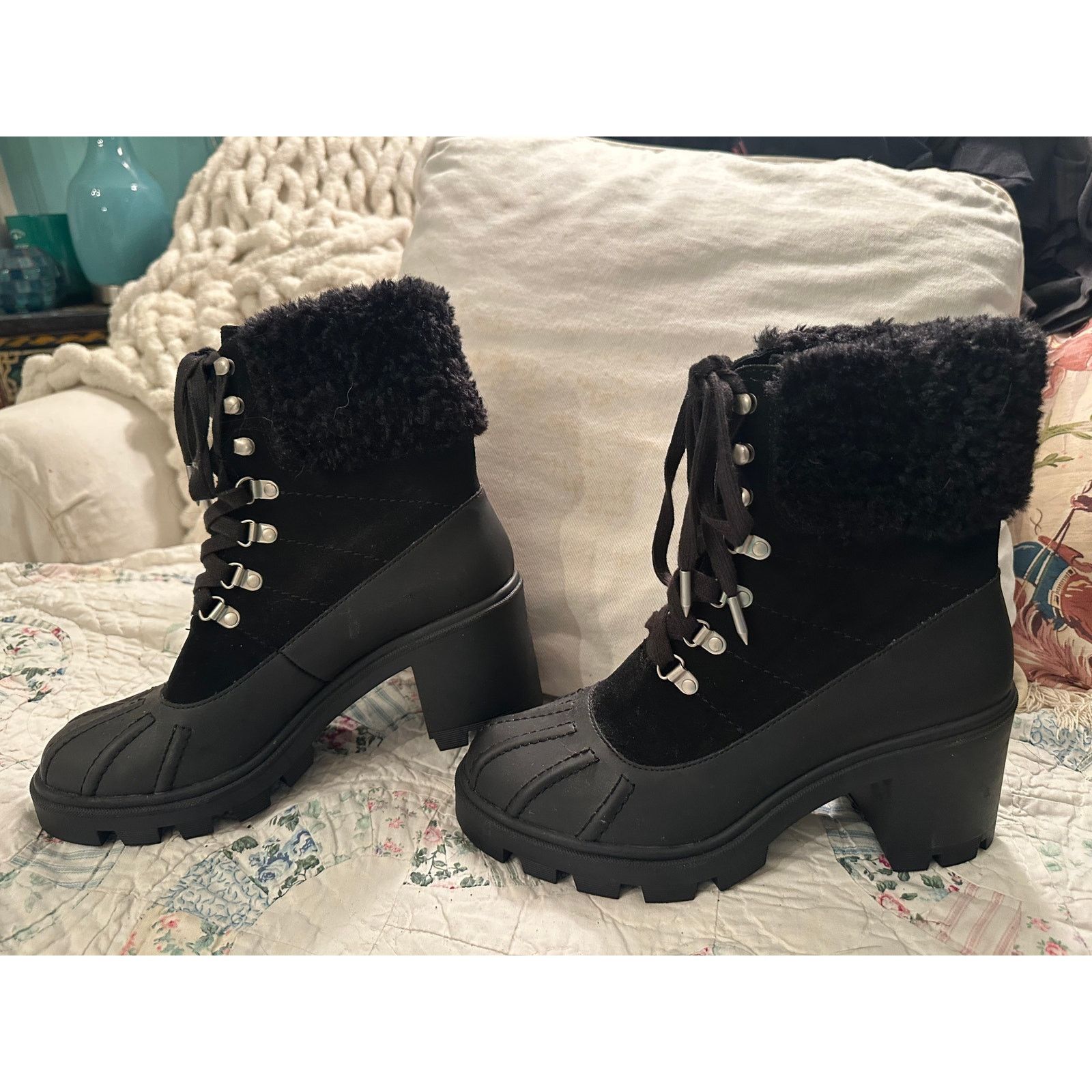 Splendid NEW SPLENDID LEATHER COMBAT BOOTS DUCK BOOTS FAUX FUR 8 Size US 8 / IT 38 - 2 Thumbnail