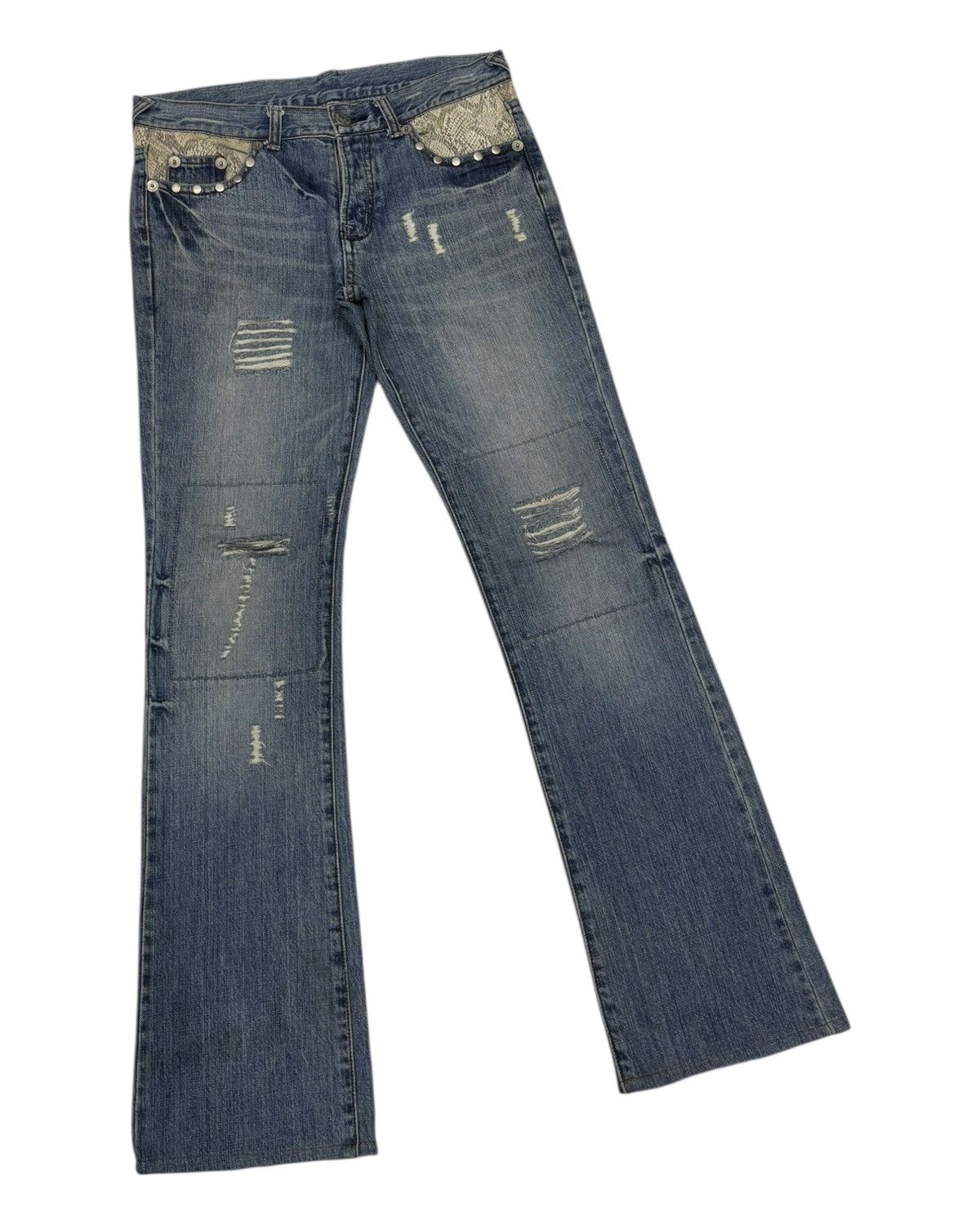 Le Grande Bleu (L.G.B.) × Tornado Mart FLARE JEANS SNAKE SKIN PYTHON AGATE SLIM DISTRESSED DENIM Size US 30 / EU 46 - 5 Thumbnail