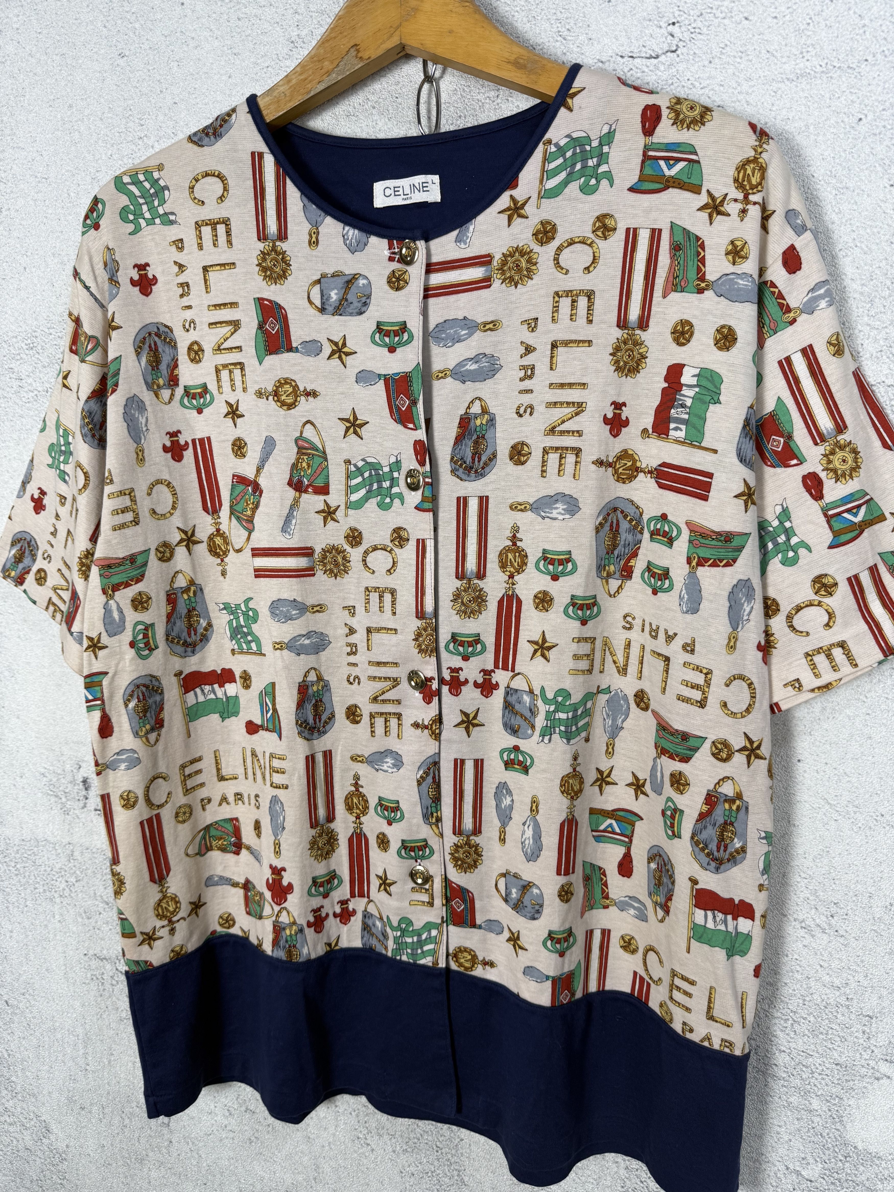 Celine Vintage Celine Over Print Logo Top Shirt Size L / US 10 / IT 46 - 3 Thumbnail