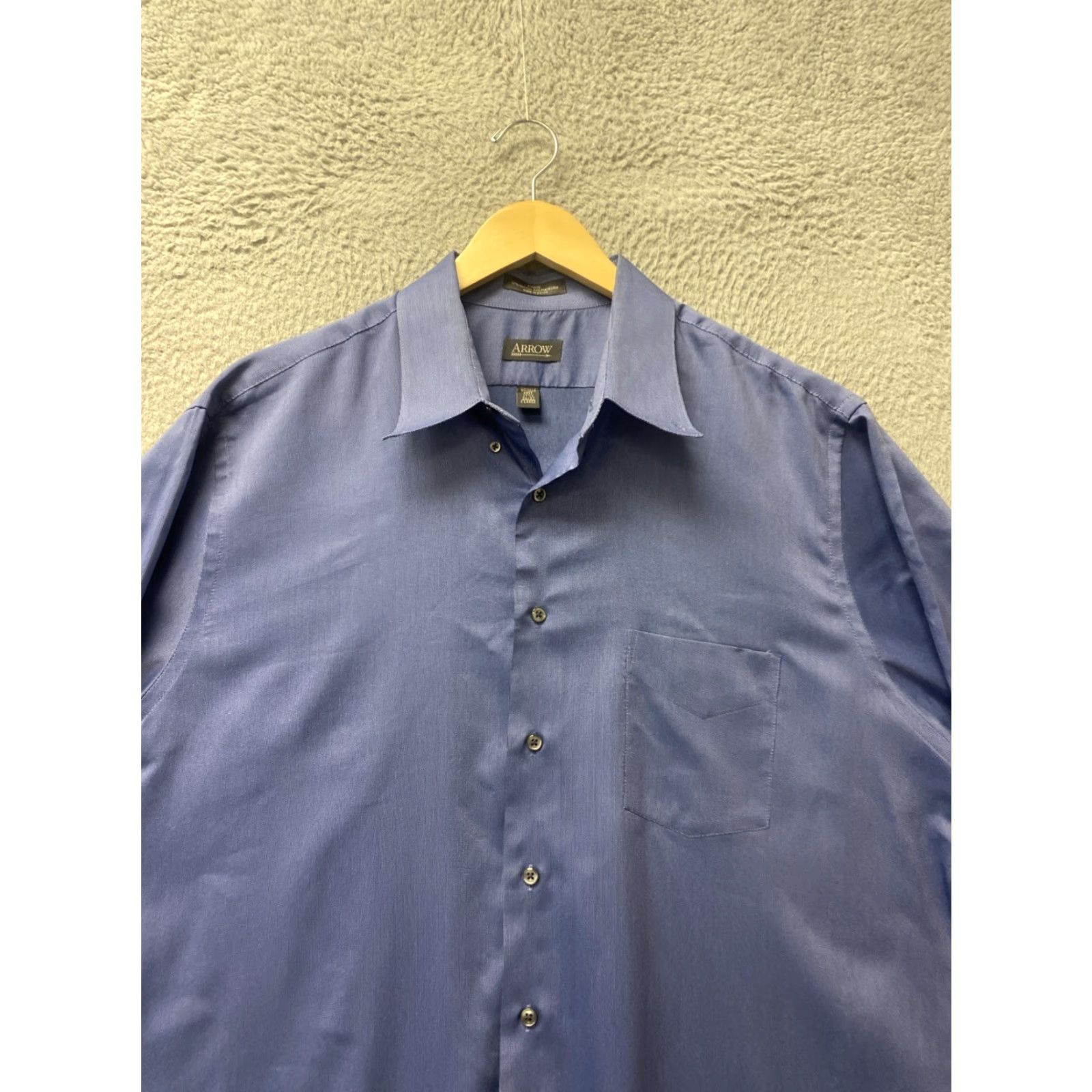 Arrow ARROW Men's XL Blue Cotton Blend Button-Up Shirt Long Sleeve Solid Size US XL / EU 56 / 4 - 3 Thumbnail