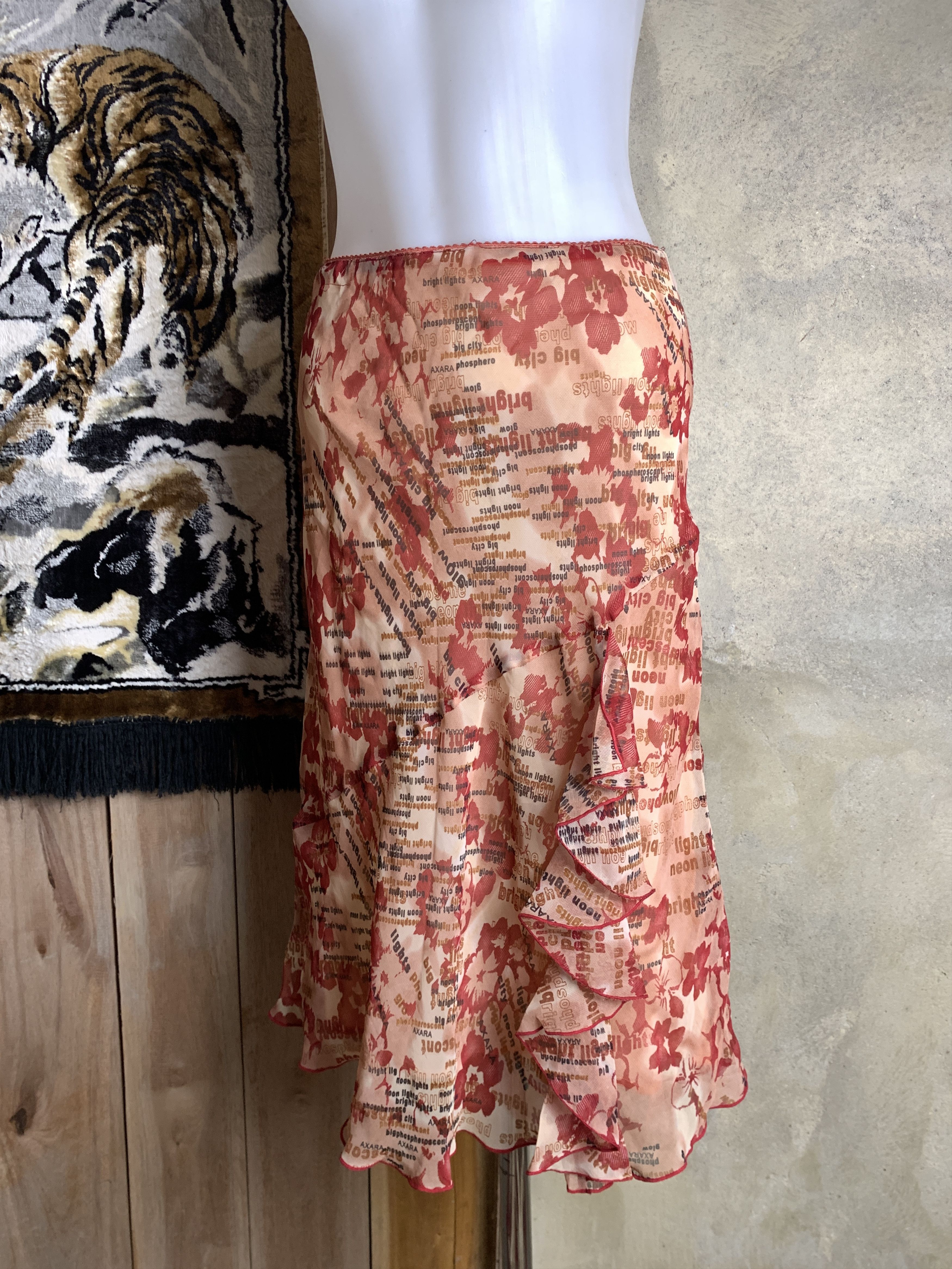 Japanese Brand MYdeGIRL Orange Words Ruffle Mesh Midi Skirt (26 to 29) Size 28" / US 6 / IT 42 - 2 Thumbnail