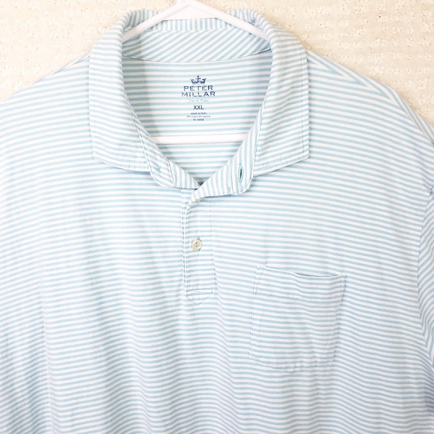 Peter Millar Peter Millar Mens Blue Stripe Polo Shirt 2XL Short Sleeve Golf Seaside Wash Top Size US XXL / EU 58 / 5 - 3 Thumbnail