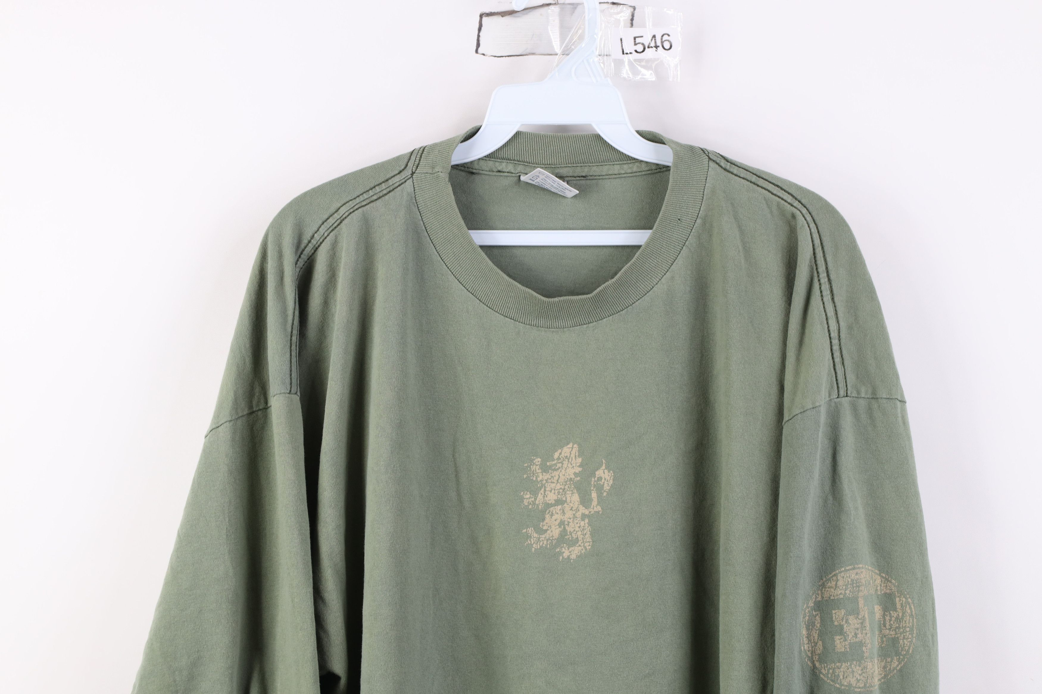 Vintage Vintage 90s Lion EE Long Sleeve T-Shirt Green Cotton Size US XL / EU 56 / 4 - 2 Thumbnail