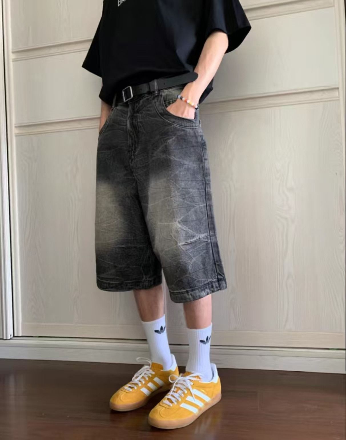 Japanese Brand × Jean Black washed vintage straight distressed denim shorts Size US 32 / EU 48 - 2 Thumbnail