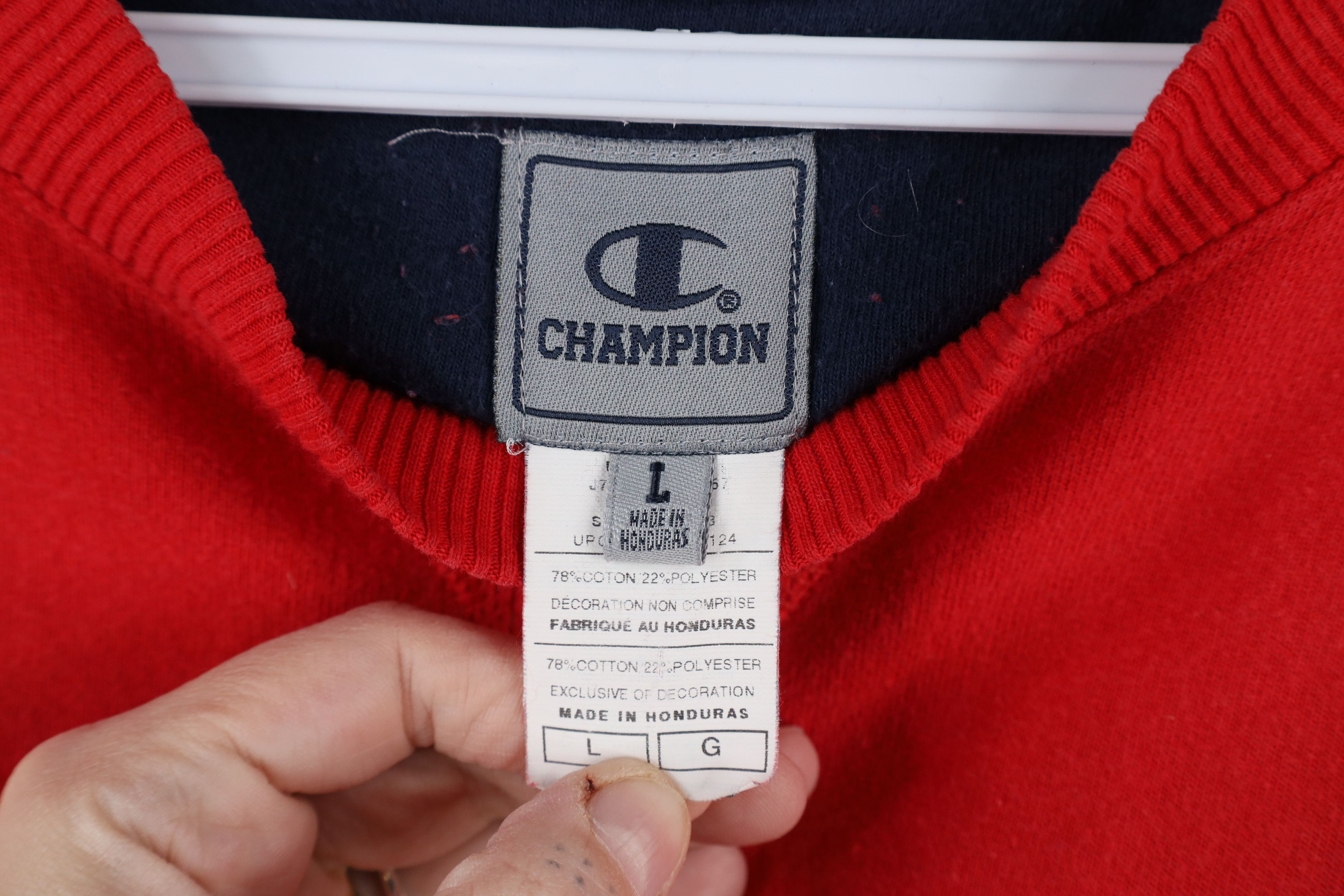Champion × Vintage Vintage 90s Champion Classic Logo Crewneck Sweatshirt Red Size US L / EU 52-54 / 3 - 9 Thumbnail