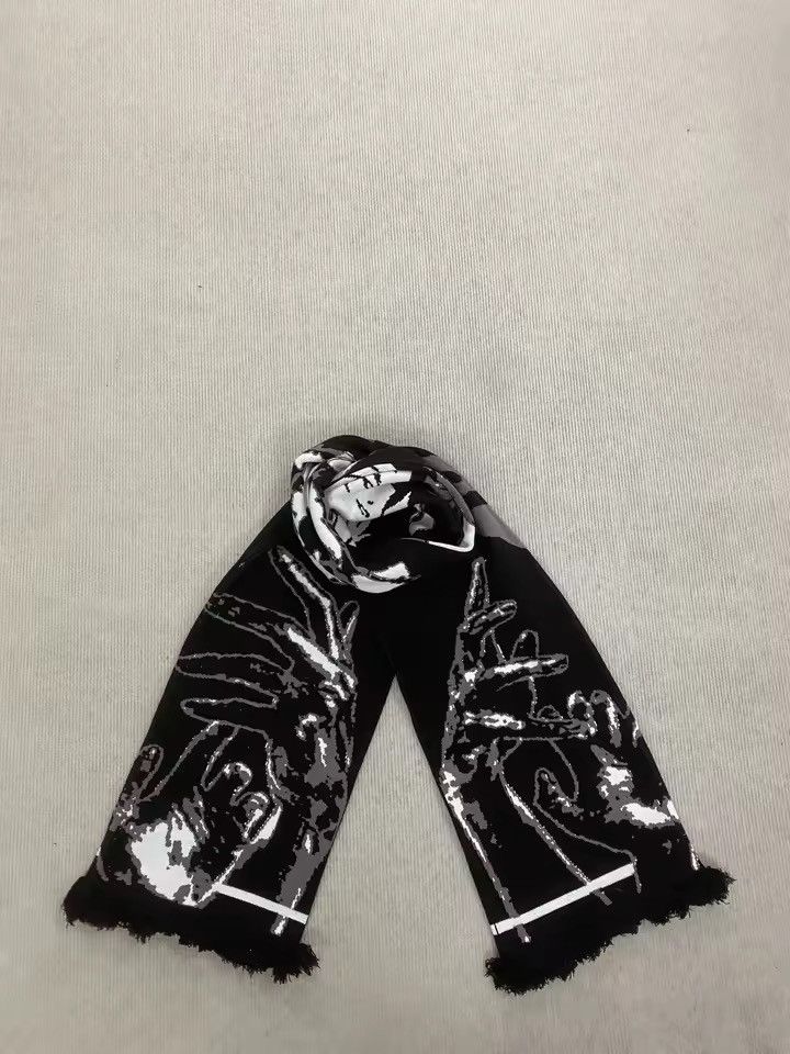 Japanese Brand Anime Cartoon Double Sided Y2k Printed Scarf Size ONE SIZE - 5 Thumbnail