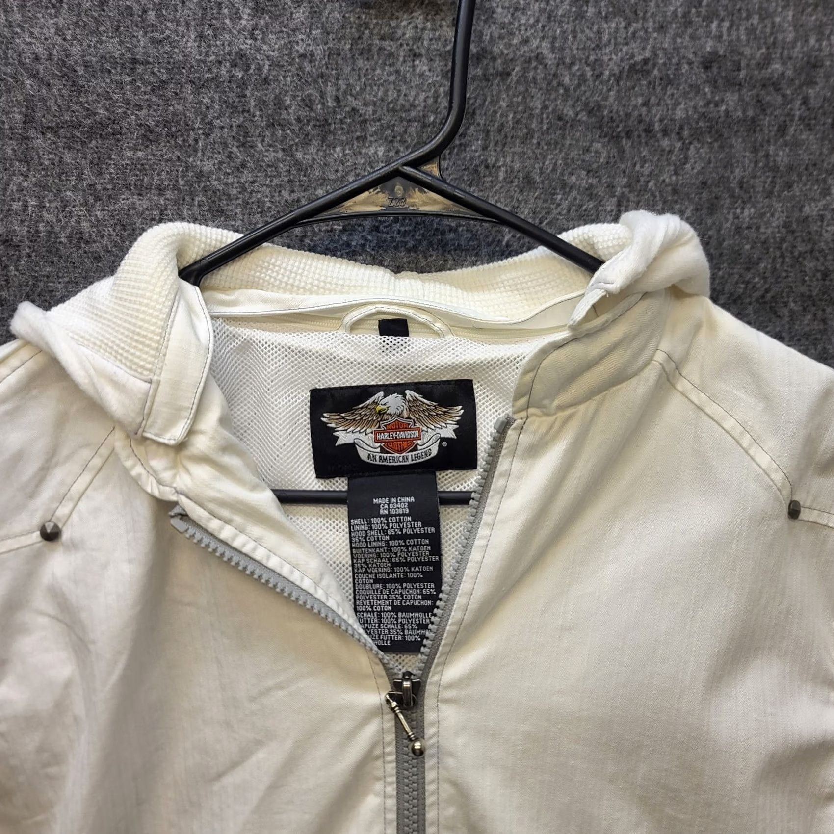Harley Davidson Harley-Davidson Jacket Womens S Logo Hooded Mixed Media Textured Knit Cropped Short Sleeve Long Sleeve Zip Front Regular Fit Biker Style White Size S / US 4 / IT 40 - 3 Thumbnail