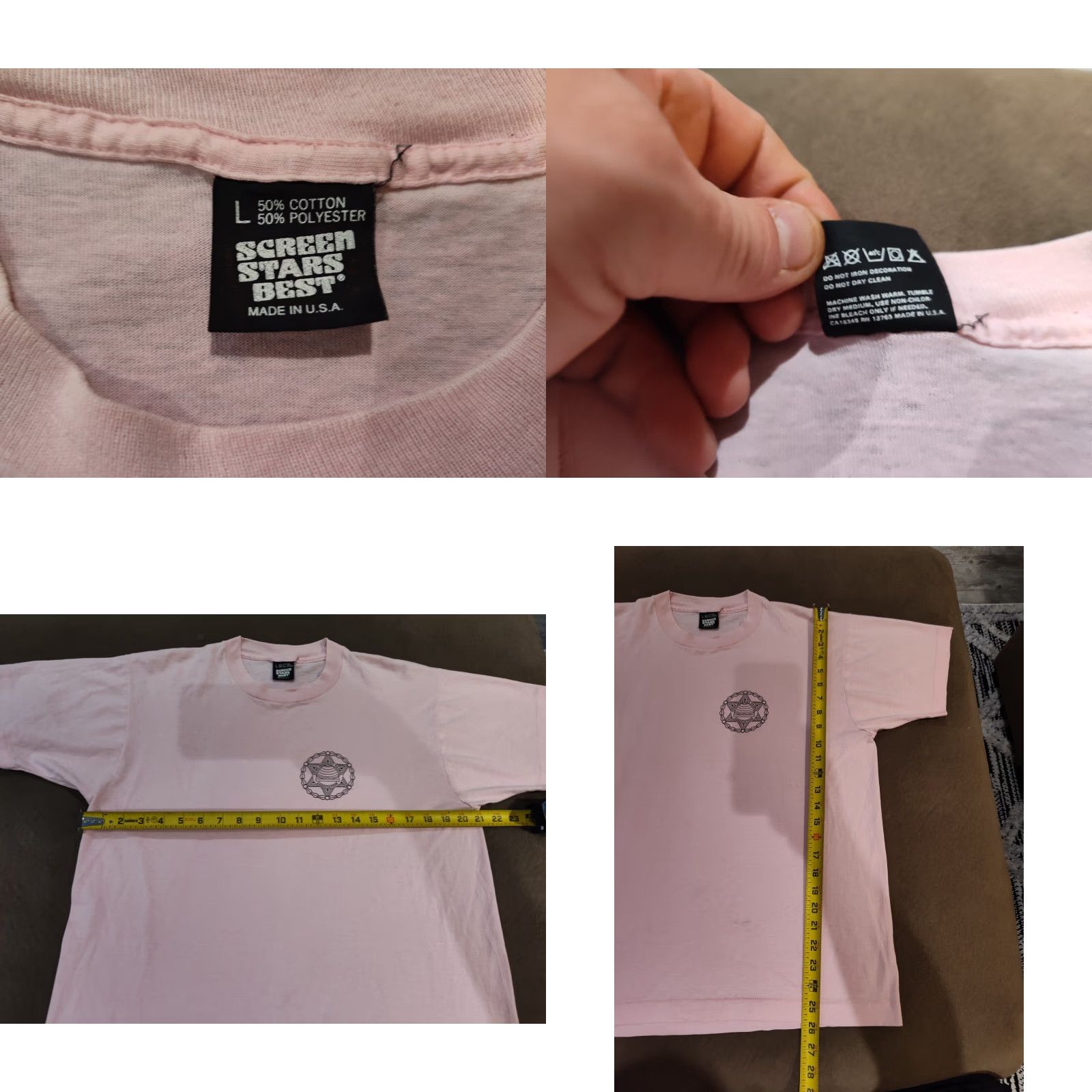 Vintage Vintage Screen Stars 80s USA T-Shirt Size L Pink Cotton Polyester Cotton Blend Short Sleeve Crew Neck Classic Regular Men Size US L / EU 52-54 / 3 - 8 Thumbnail