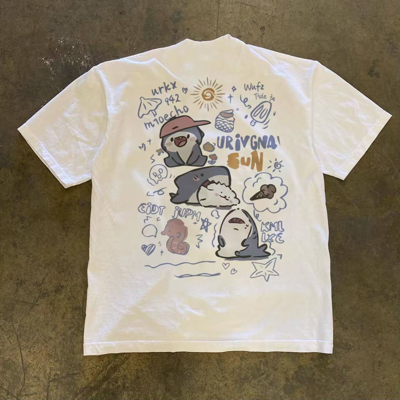 Japanese Brand White casual retro shark print t-shirt Size US M / EU 48-50 / 2 - 1 Thumbnail