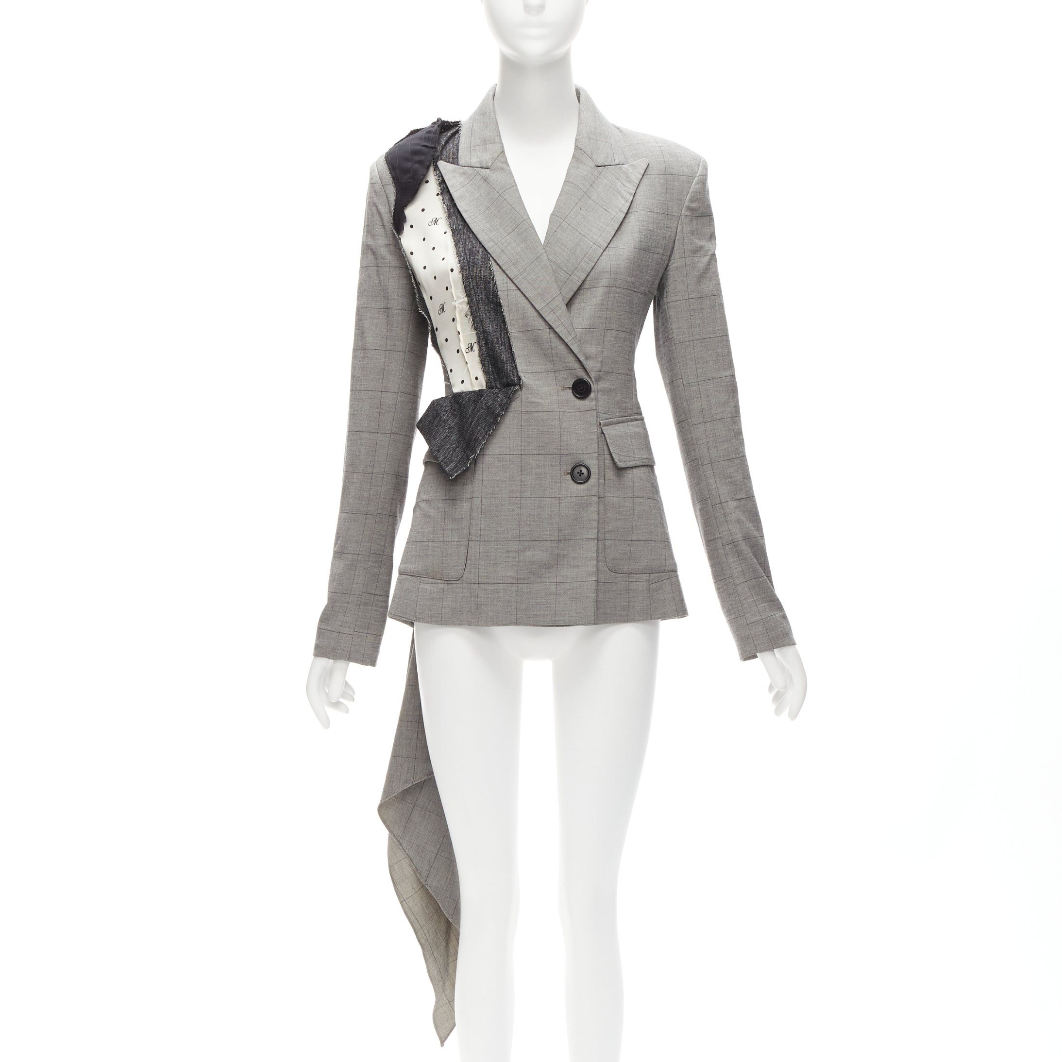 MONSE MONSE grey wool cotton deconstructed draped asymmetric blazer jacket US0 XS Size XS / US 0-2 / IT 36-38 - 1 Thumbnail