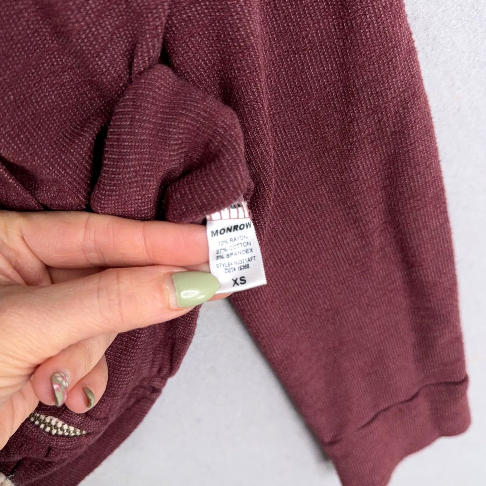 MONROW VINTAGE Monrow Hoodie Womens XS Red Waffle Knit Full Zip Pockets Top Size XS / US 0-2 / IT 36-38 - 6 Thumbnail