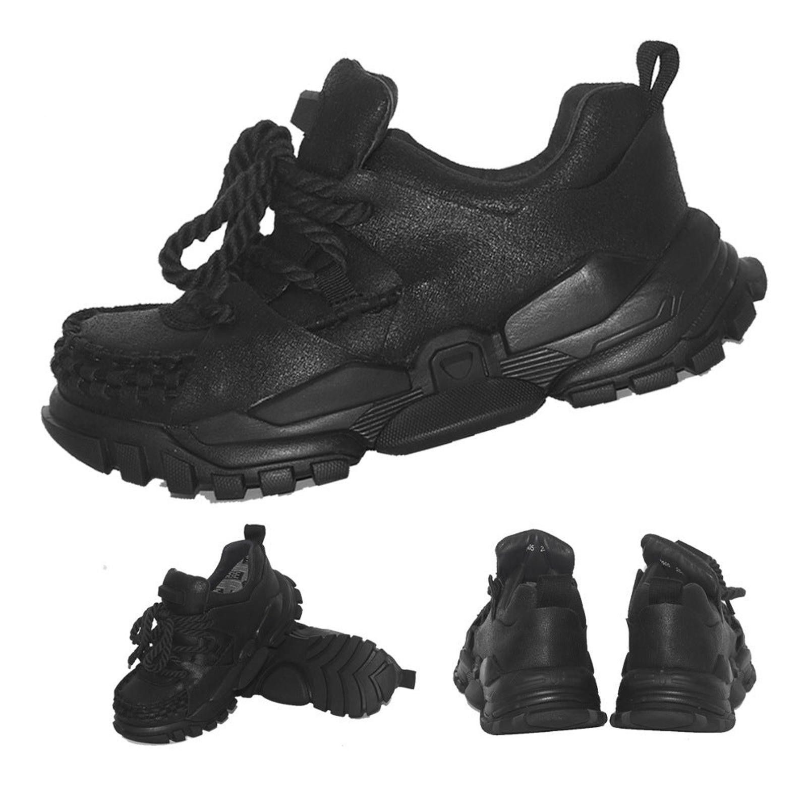 Other Black Chunky Lace-Up Moc Toe Sneakers, Rugged Sole Size US 8 / EU 41 - 3 Thumbnail