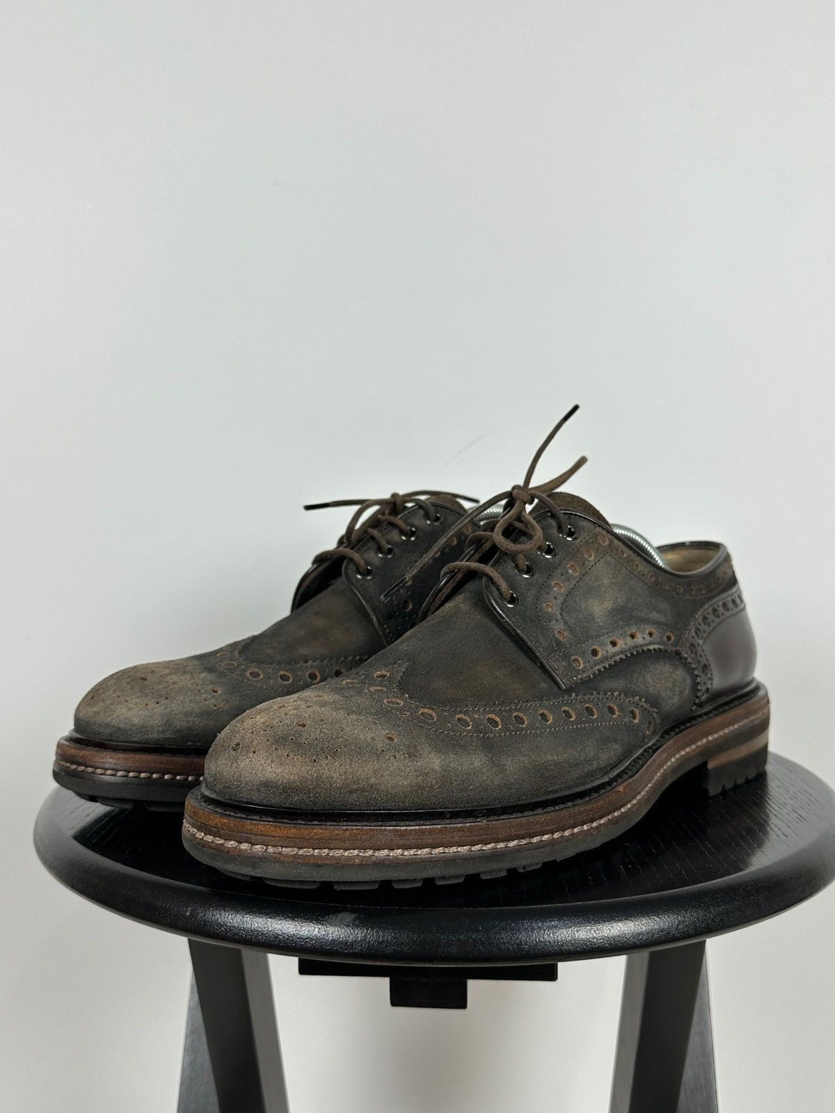 Santoni Santoni Wingtip Brogue Brown Suede Leather Shoes Size US 9.5 / EU 42-43 - 12 Thumbnail
