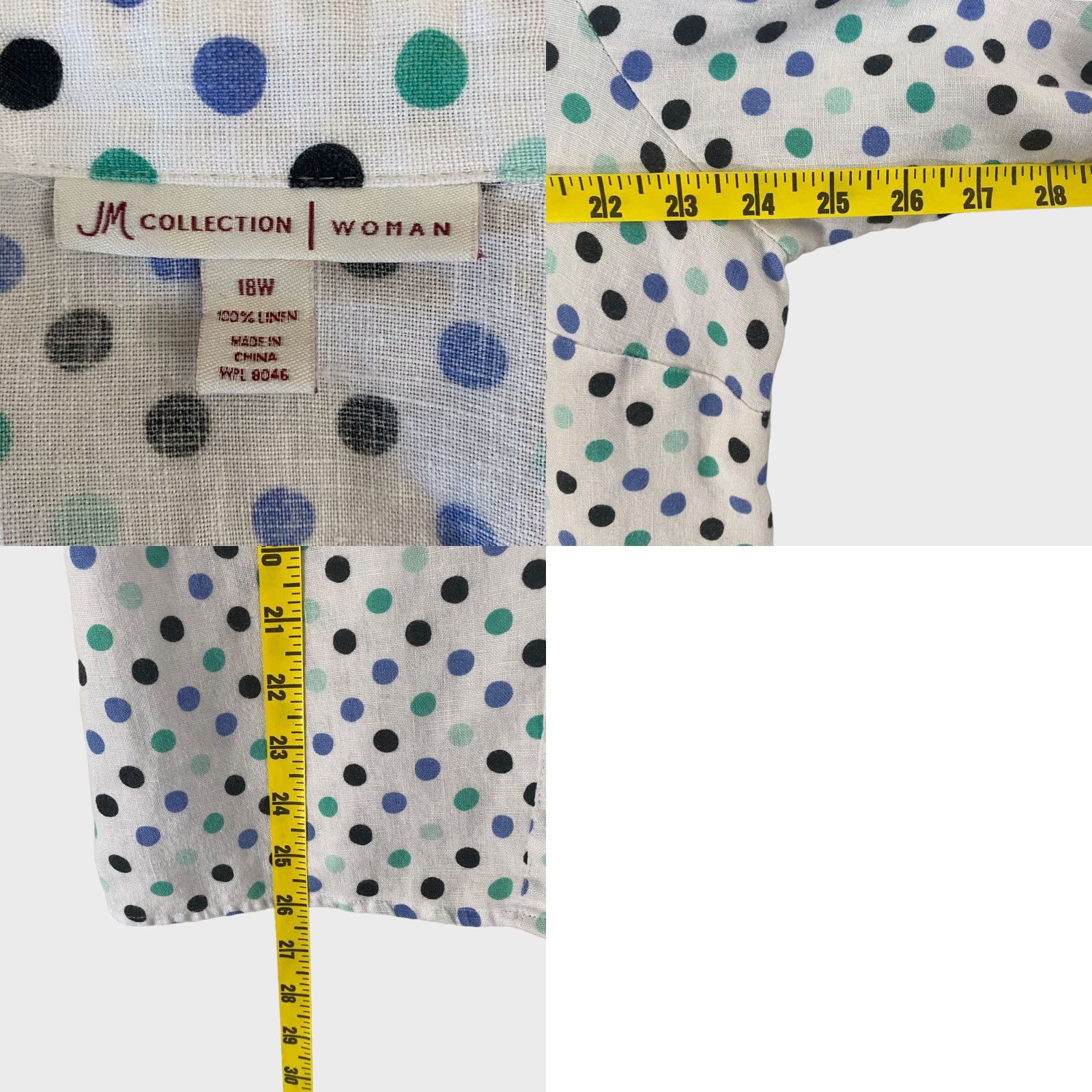 JM Collection VINTAGE JM Collection Linen Polka Dot Button-Up Shirt Blouse White Womens 18W Plus Size 18W (No, not vintage since not specified) Size XXL / US 16-18 / IT 52-54 - 8 Thumbnail