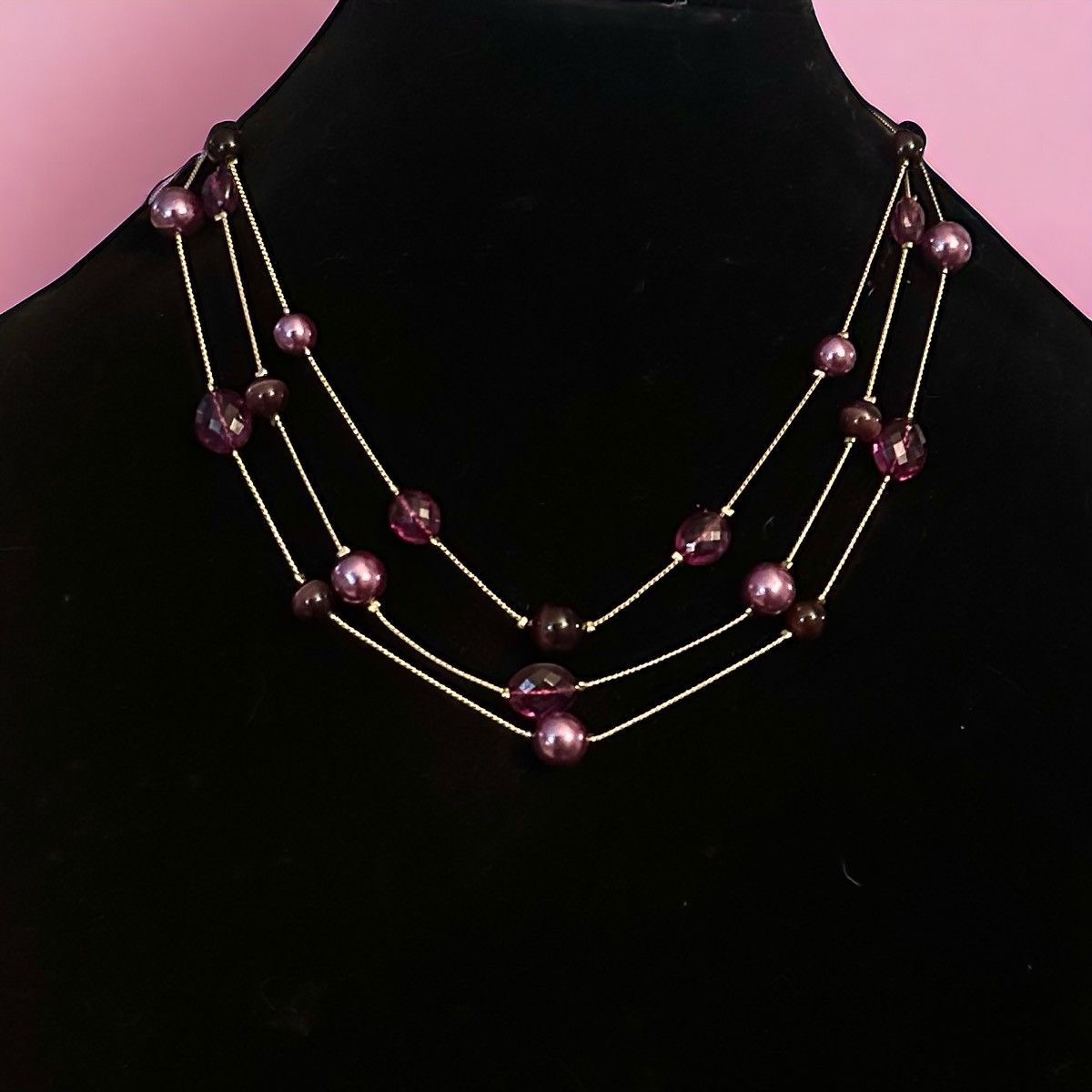 Other Multi strand gold tone layered station purple bead necklace Size ONE SIZE - 1 Thumbnail