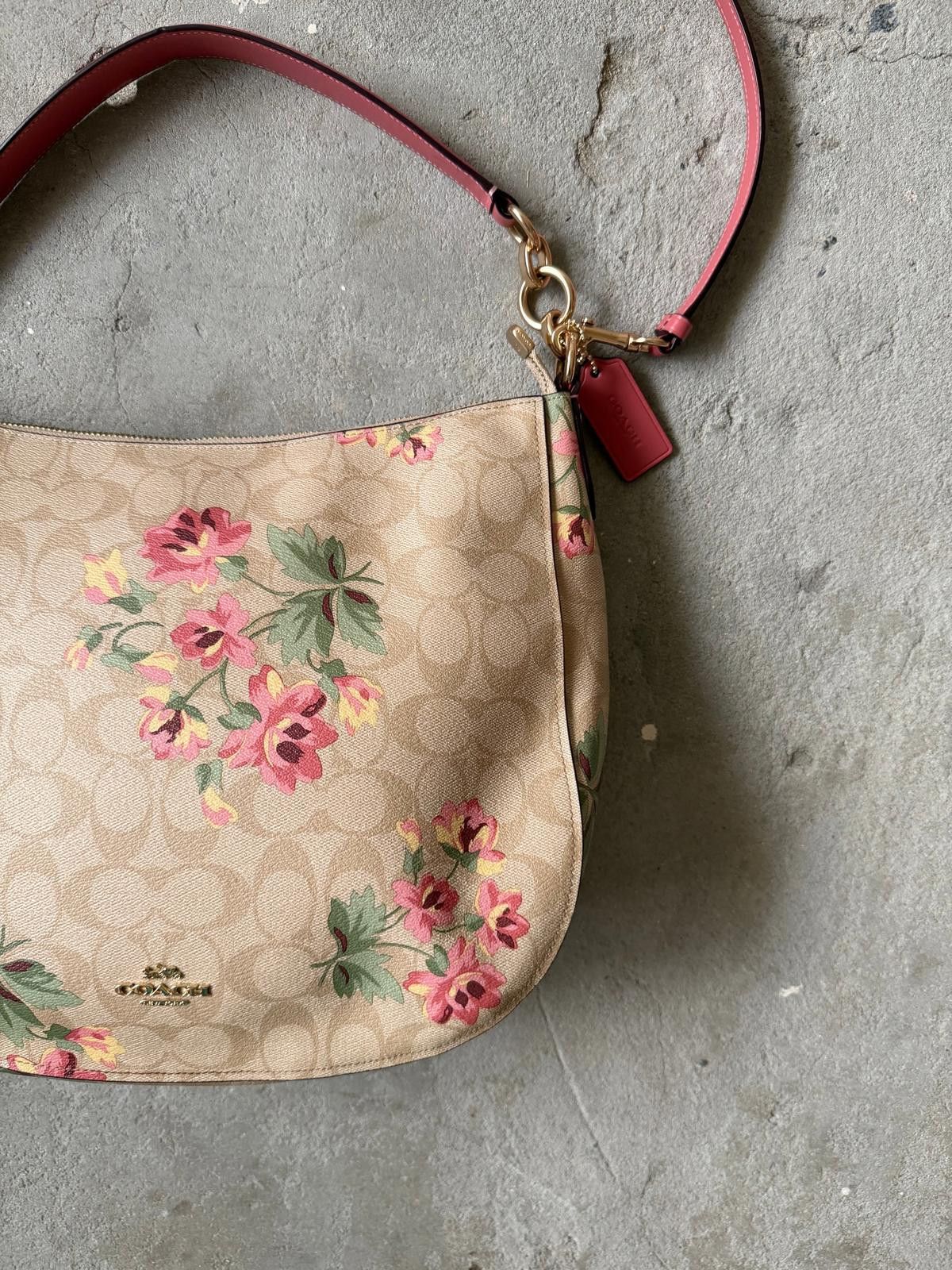 Coach Coach 2Way Signature Elle Flower Shoulder Bag Beige/Pink Size ONE SIZE - 5 Thumbnail