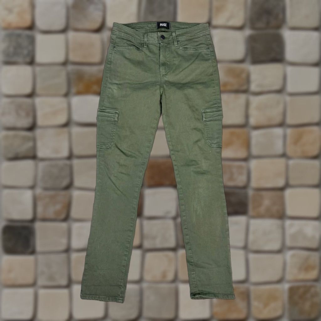 Paige Paige Jeans Womens 27 Green Denim Cargo Pockets Ankle Skinny 28x28 Cotton Modal Polyester Spandex Rayon City Preppy Mens Womens Boys Girls Size 27" / US 4 / IT 40 - 1 Thumbnail