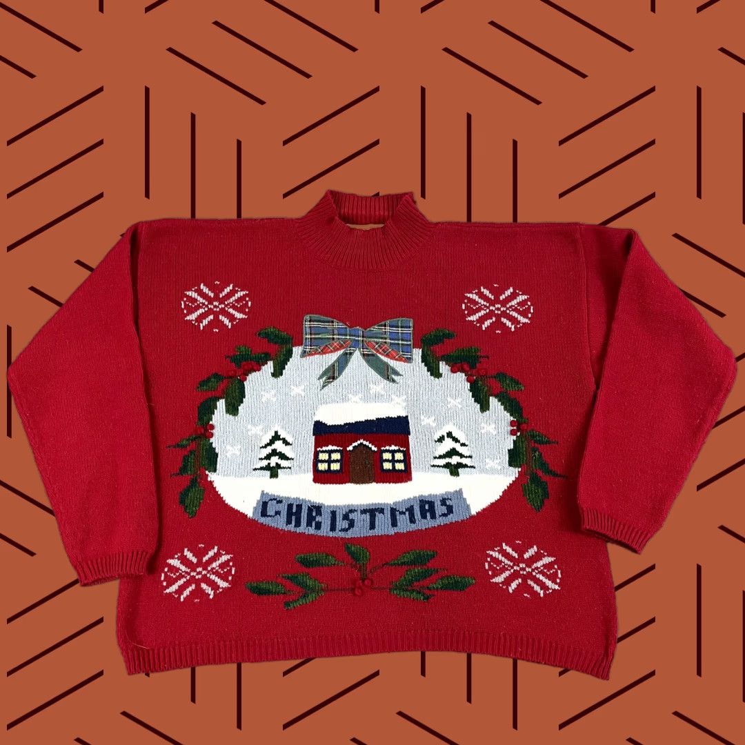 Vintage KAREN SCOTT Sweater Women Large Red Angora Blend Mock Neck Christmas Holiday Casual Workwear Knit Pullover Size L / US 10 / IT 46 - 1 Thumbnail