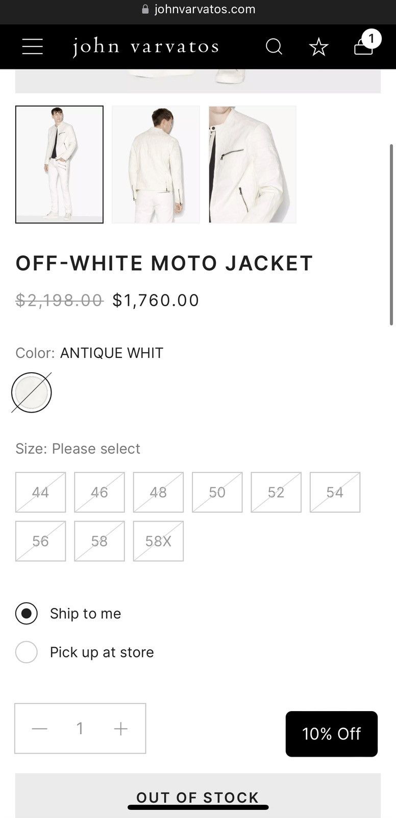 John Varvatos Off White Moto Jacket. Size US S / EU 44-46 / 1 - 4 Thumbnail
