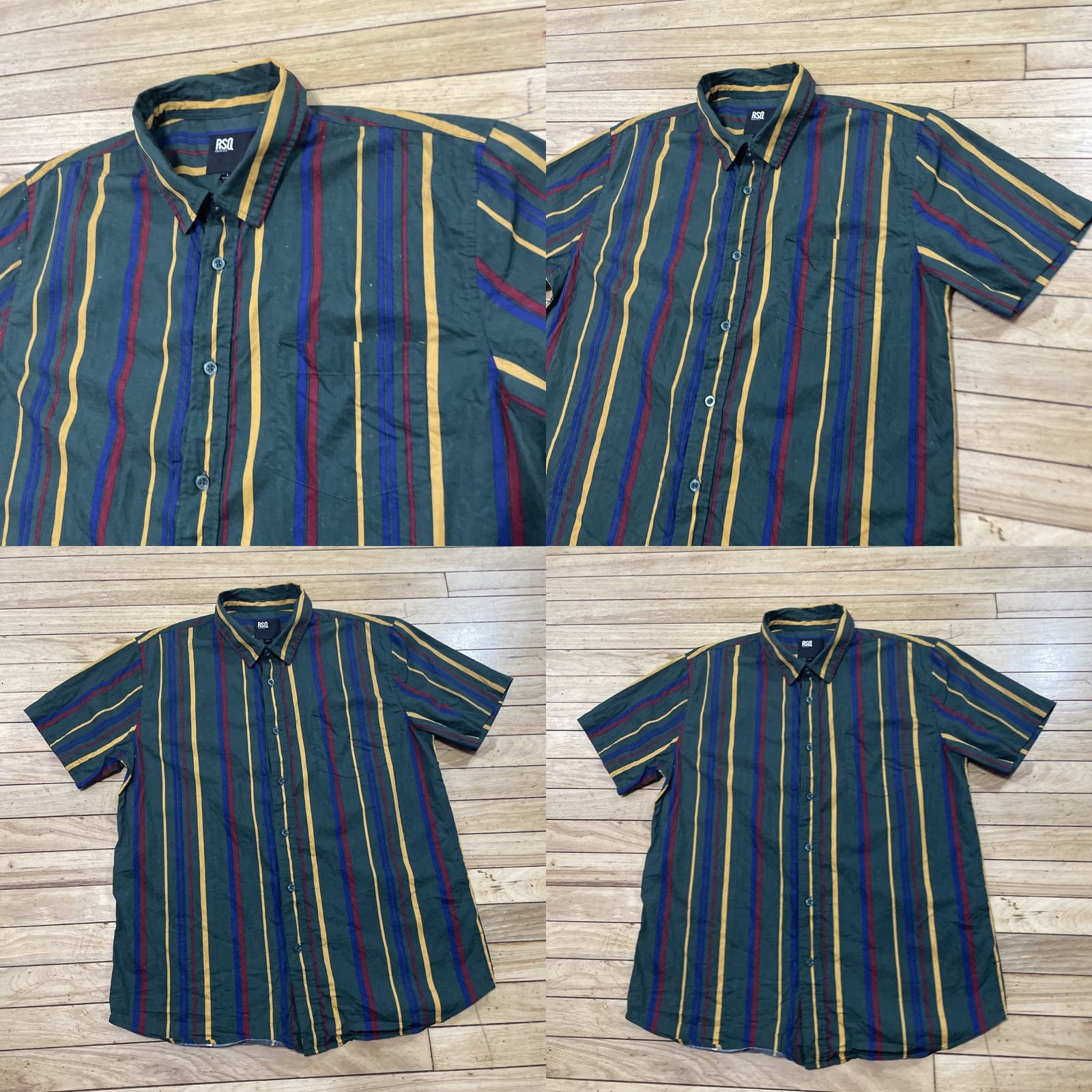 Rsq RSQ Collection Button Shirt Men M Vtg 1990s Vertical Striped Multicolor Green Red Yellow Shirt Button-Up Short Sleeve Casual Size US M / EU 48-50 / 2 - 10 Thumbnail