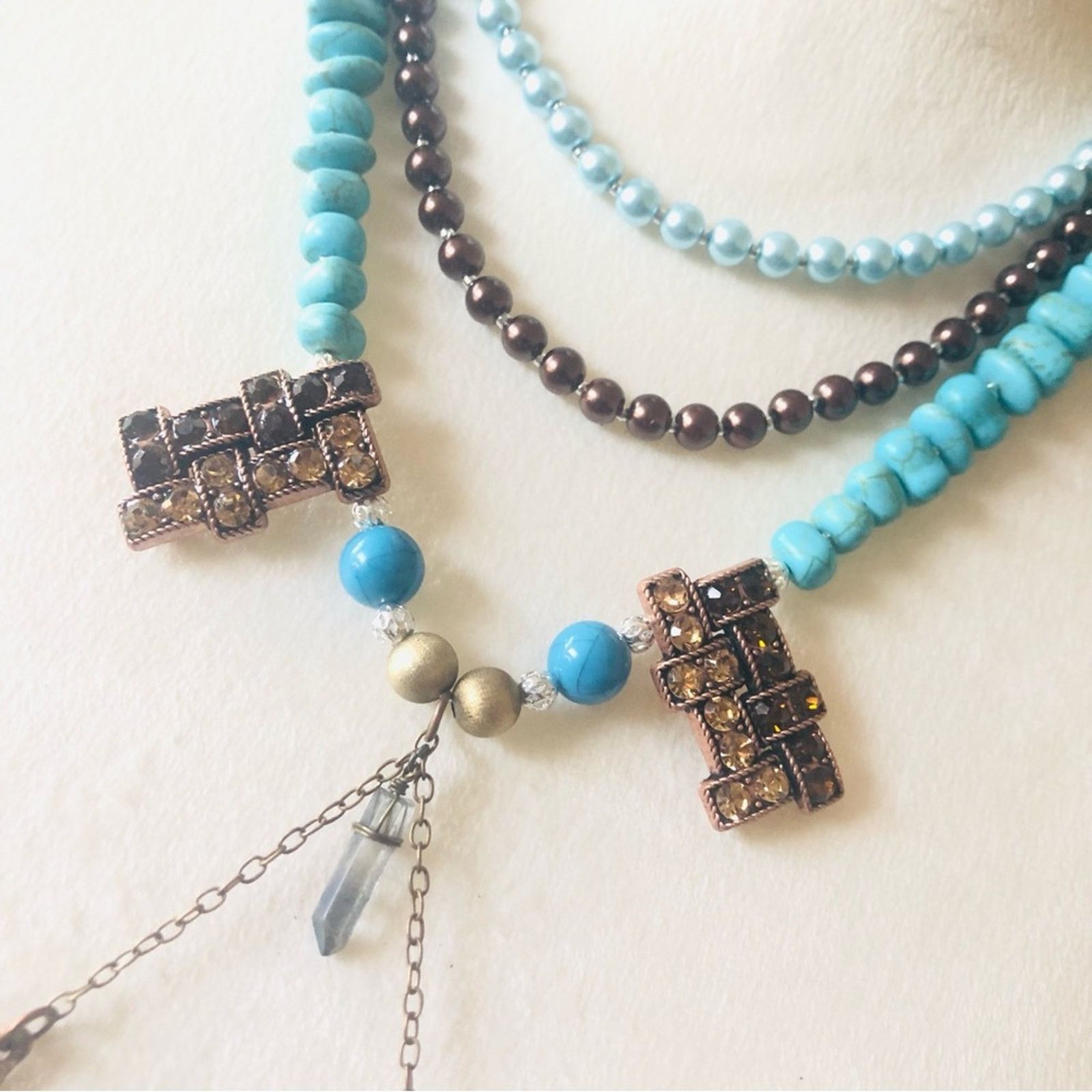 Handmade Handcrafted copper eagle Czech Pearl howlite necklace Size ONE SIZE - 7 Thumbnail