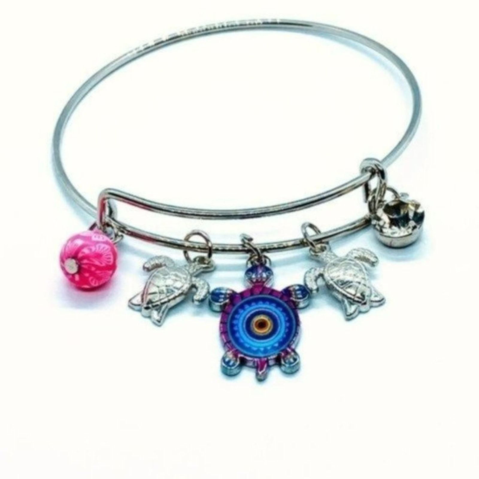 Other Beaded Sea Turtle Charm Colorful Bangle Bracelet Size ONE SIZE - 4 Thumbnail